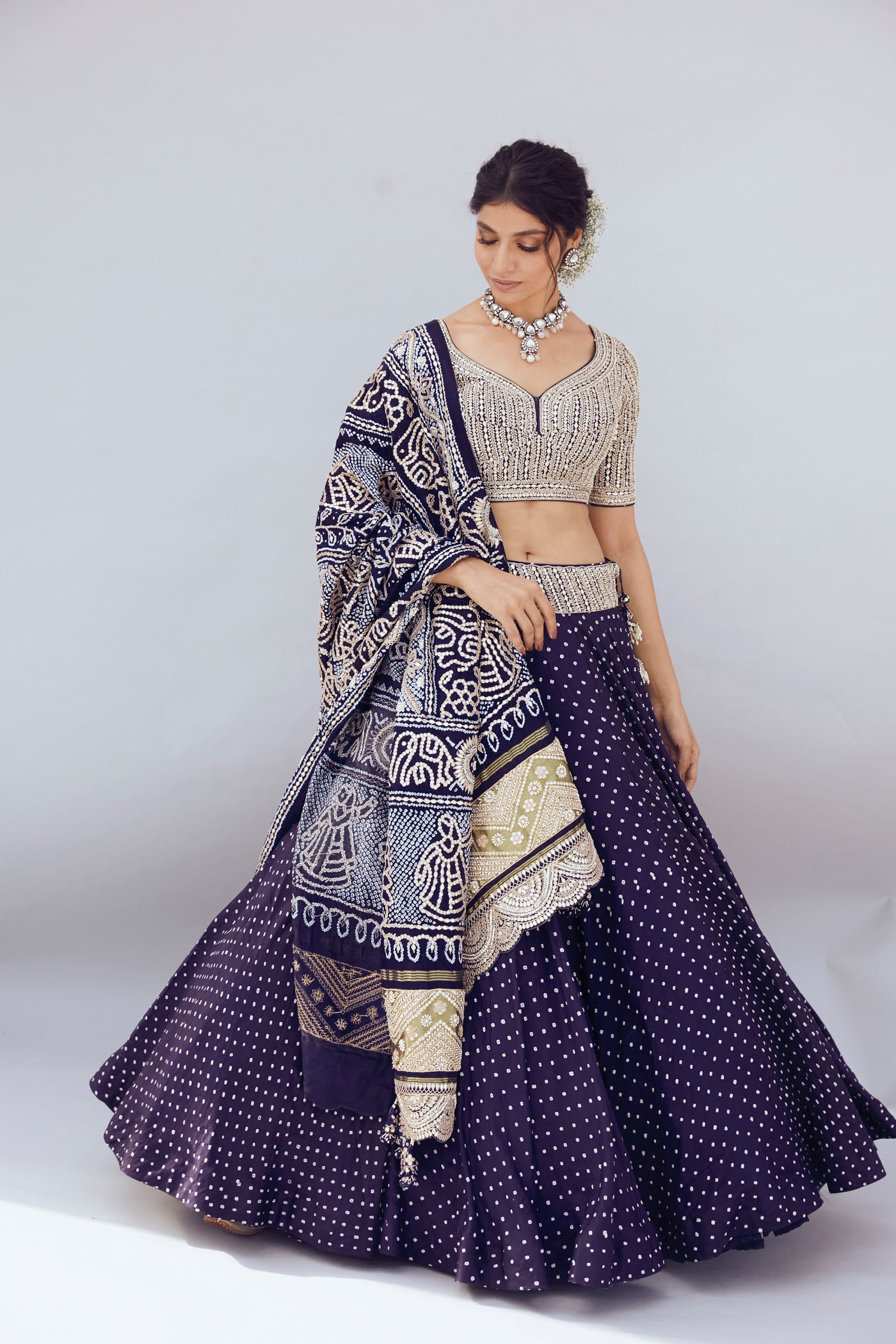 Navy bandhni Lehenga set