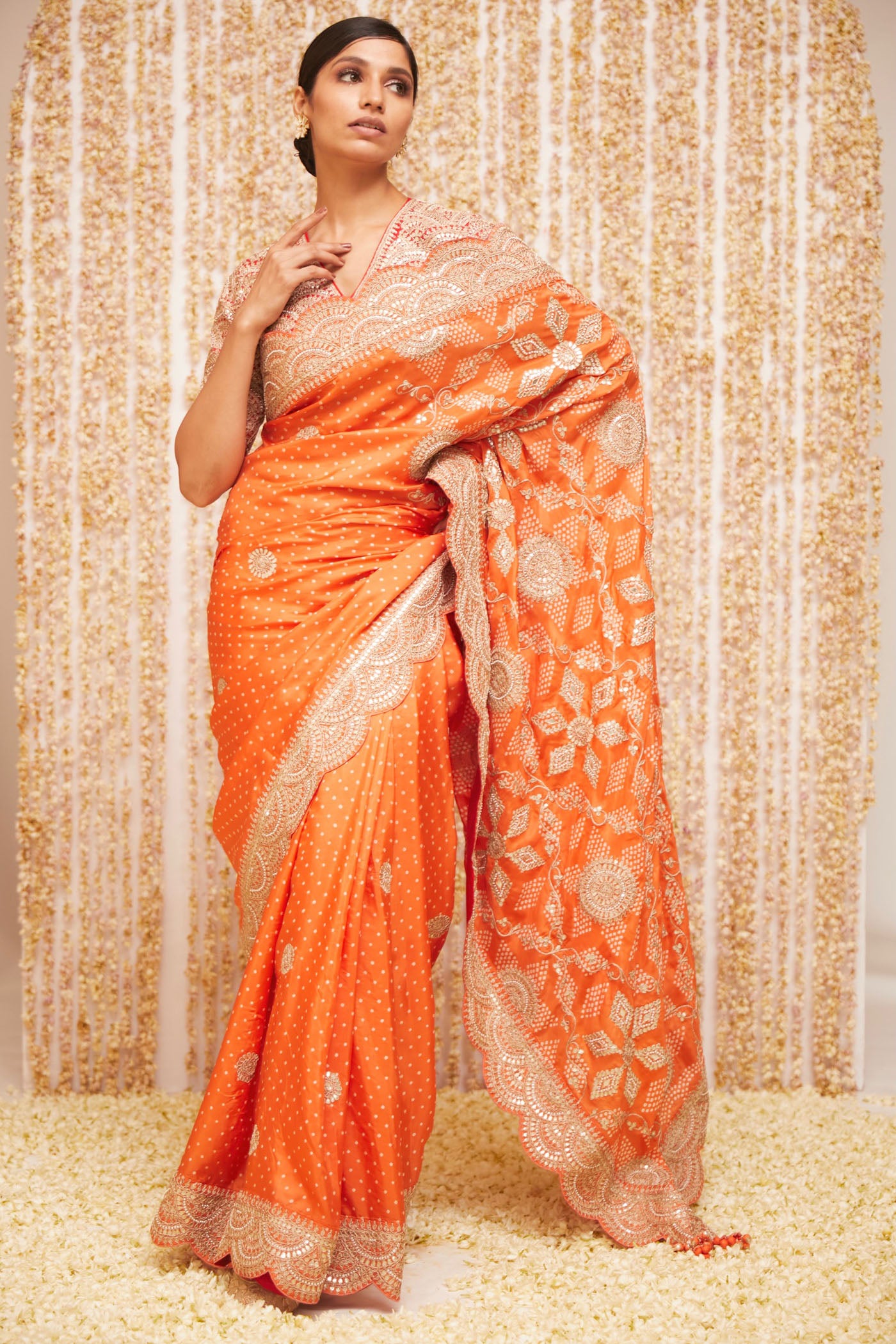 Orange Bandhani Saree set