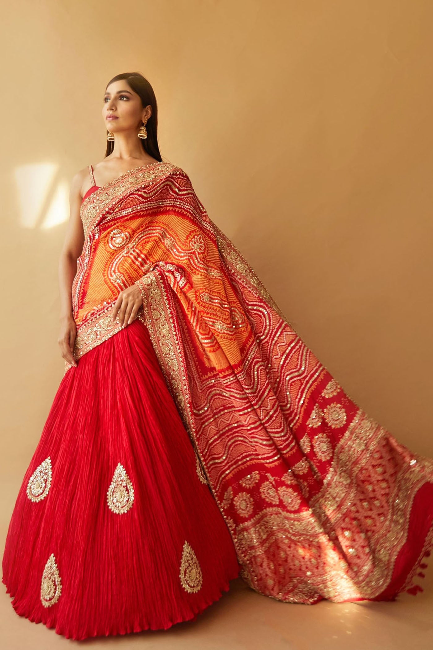Red crush lehenga saree