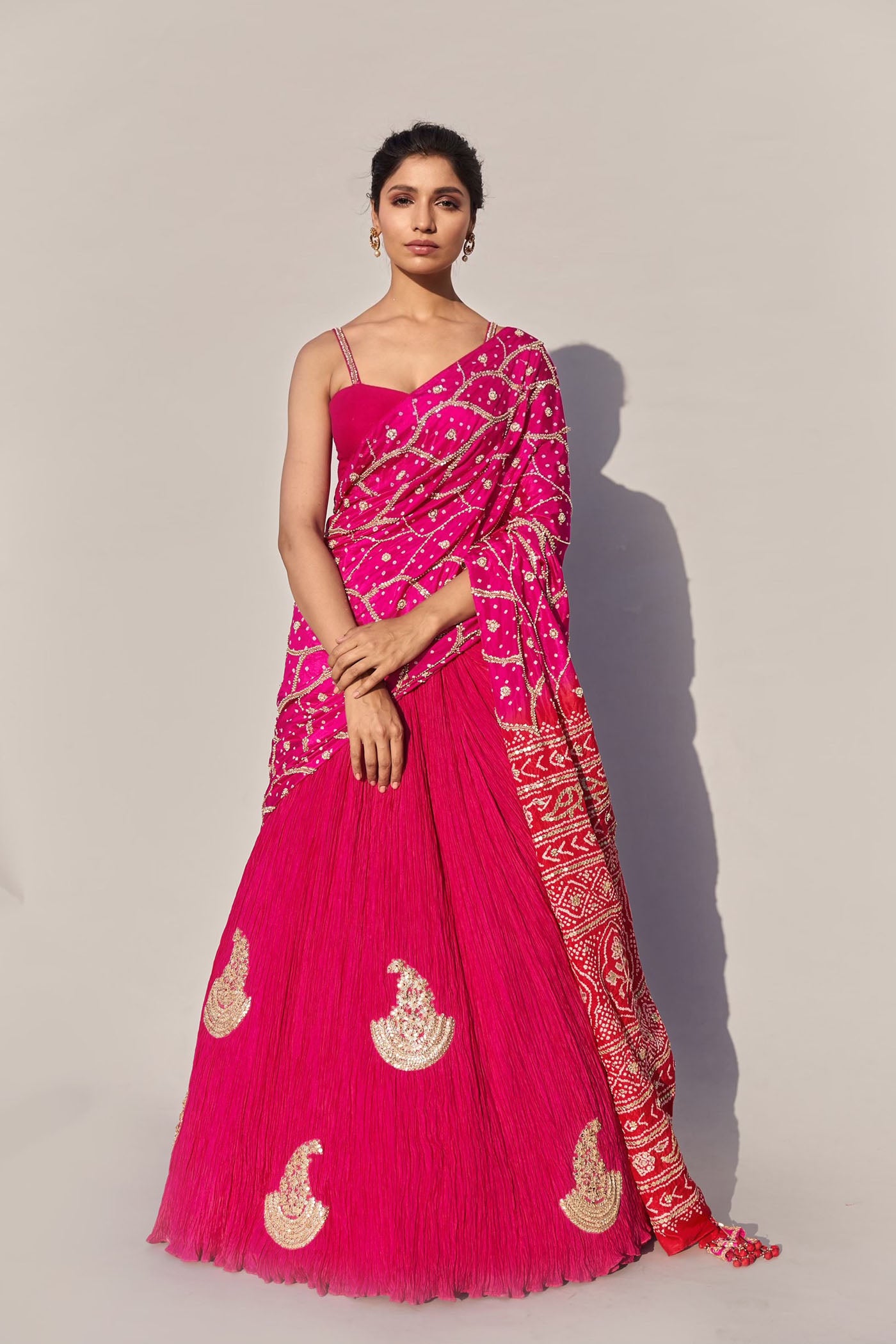 Fuchsia pink lehenga saree