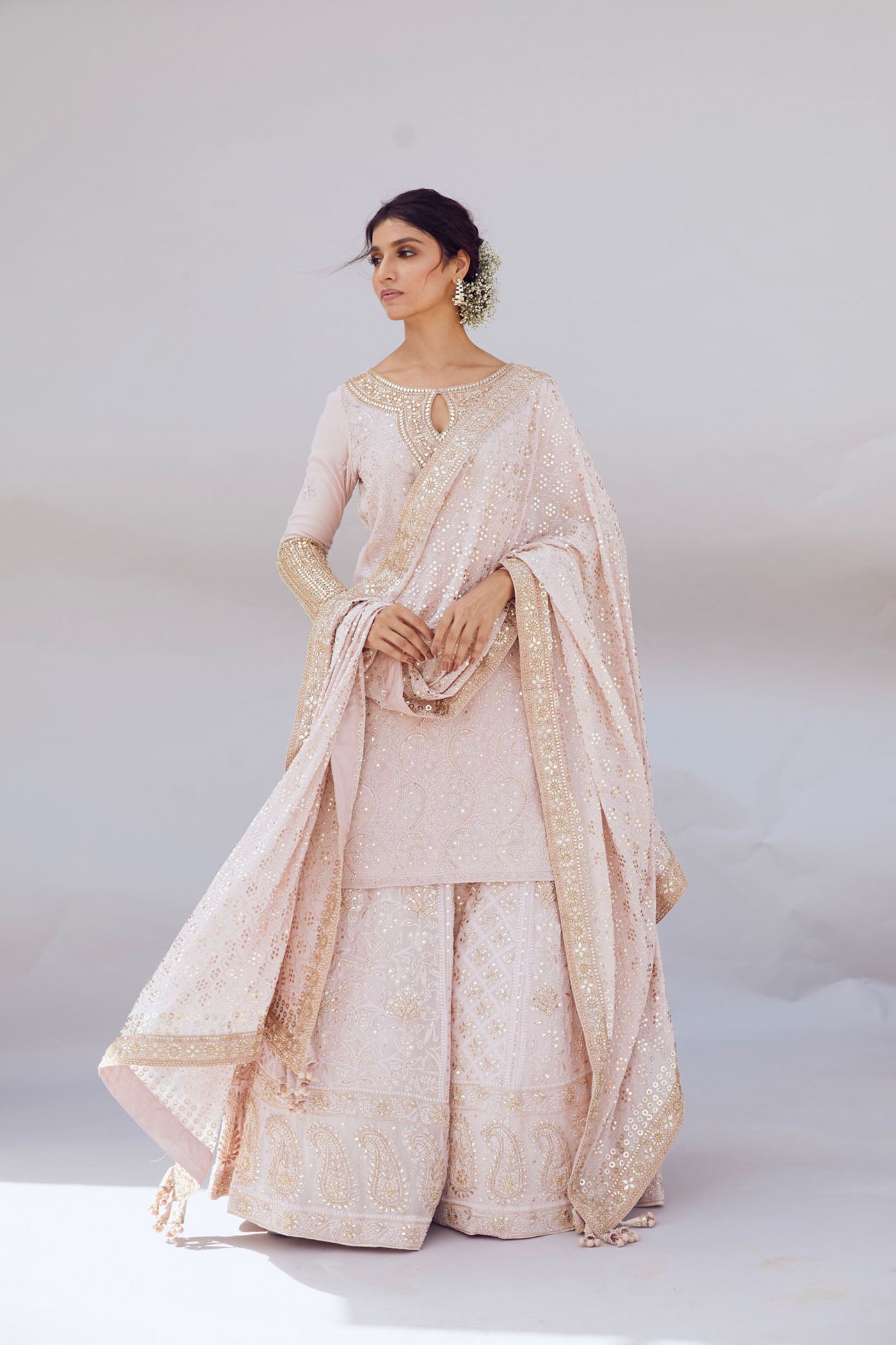 Baby Pink Chikankari Sharara Set