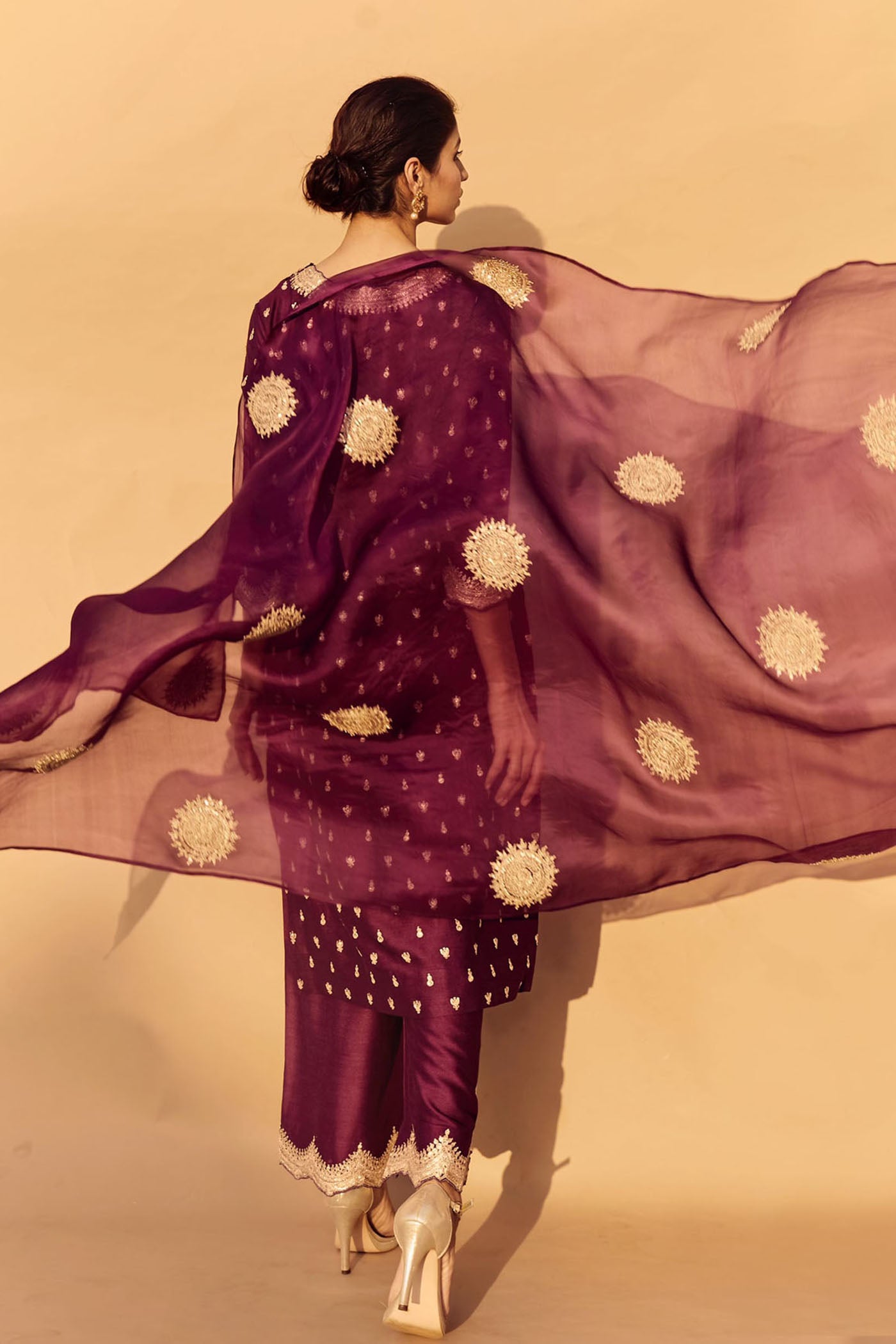 Wine Embroidered Kurta Set