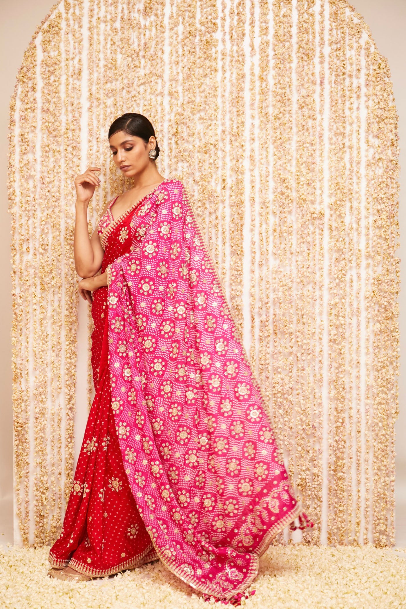 Red bandhani saree