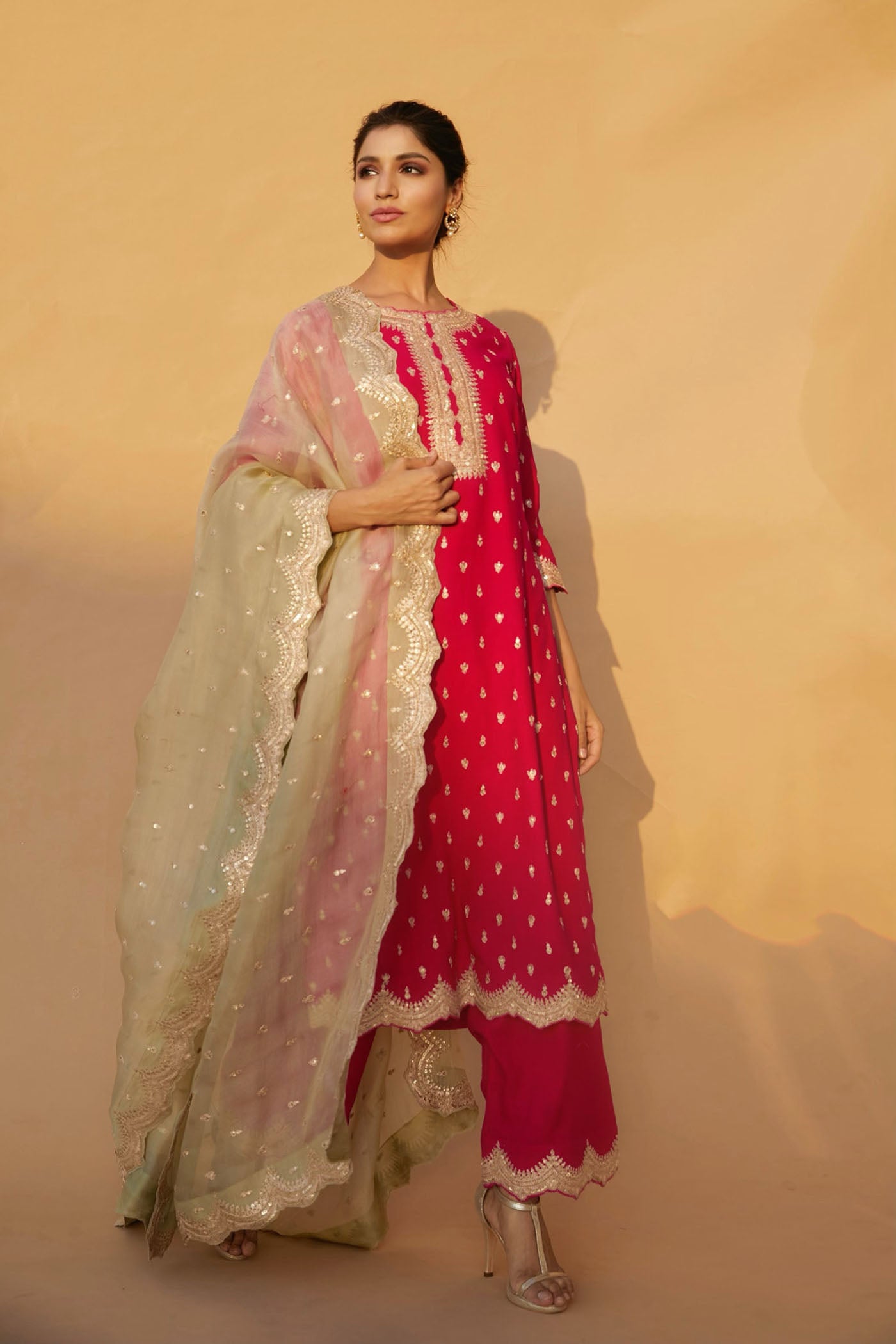 Bright Pink Embroidered Kurta Set
