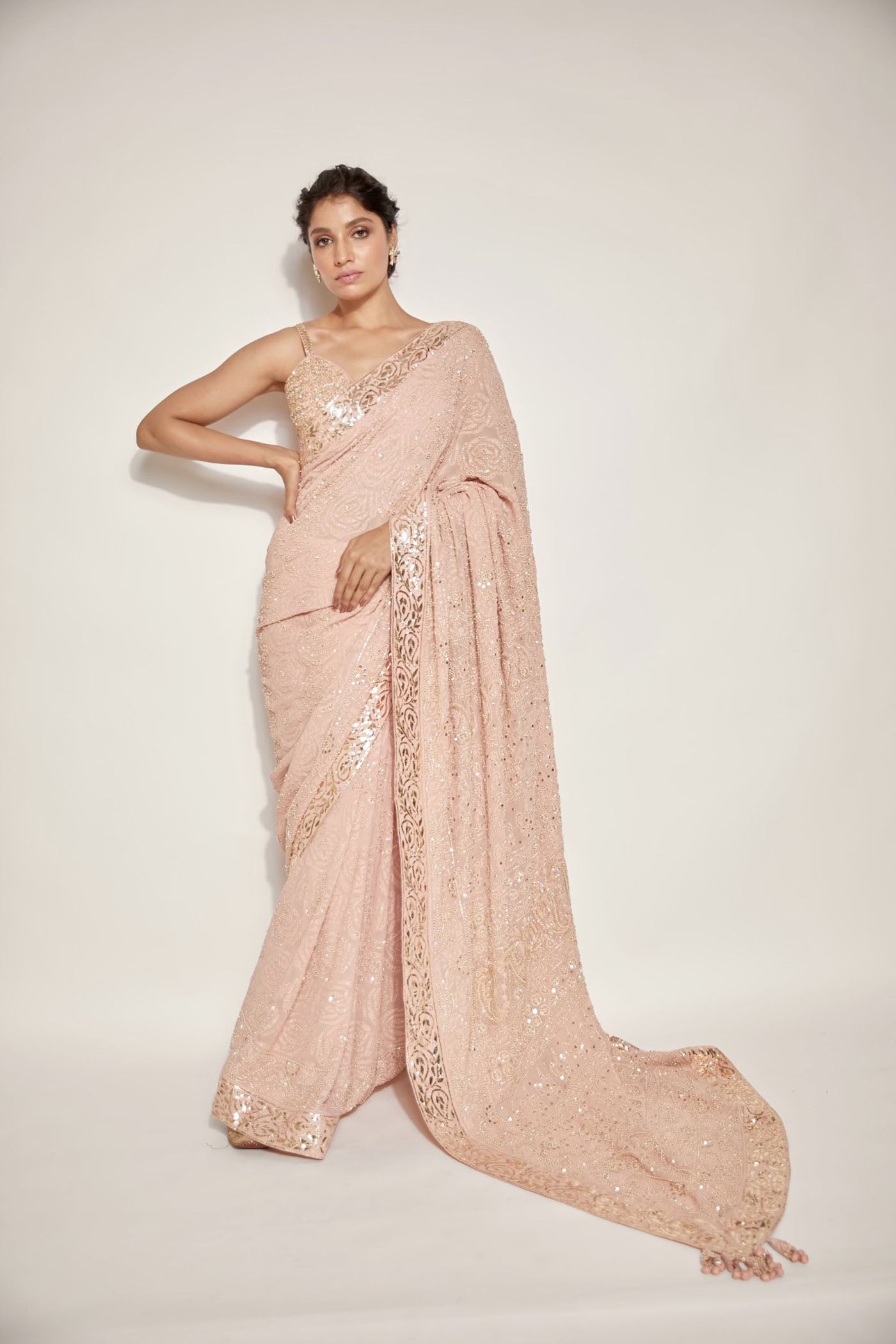 blush pink Chikankari saree