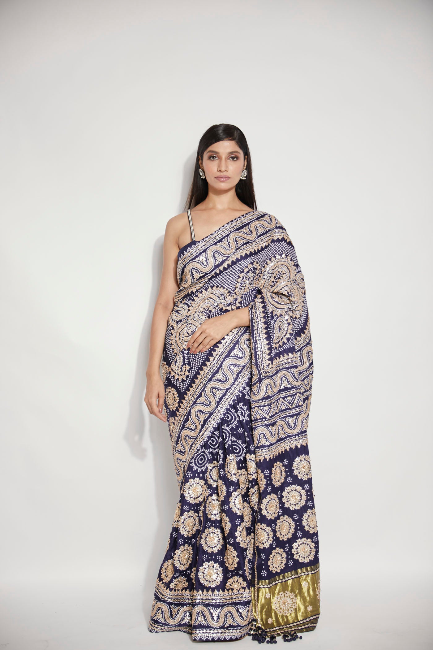 Navy blue bandhni saree
