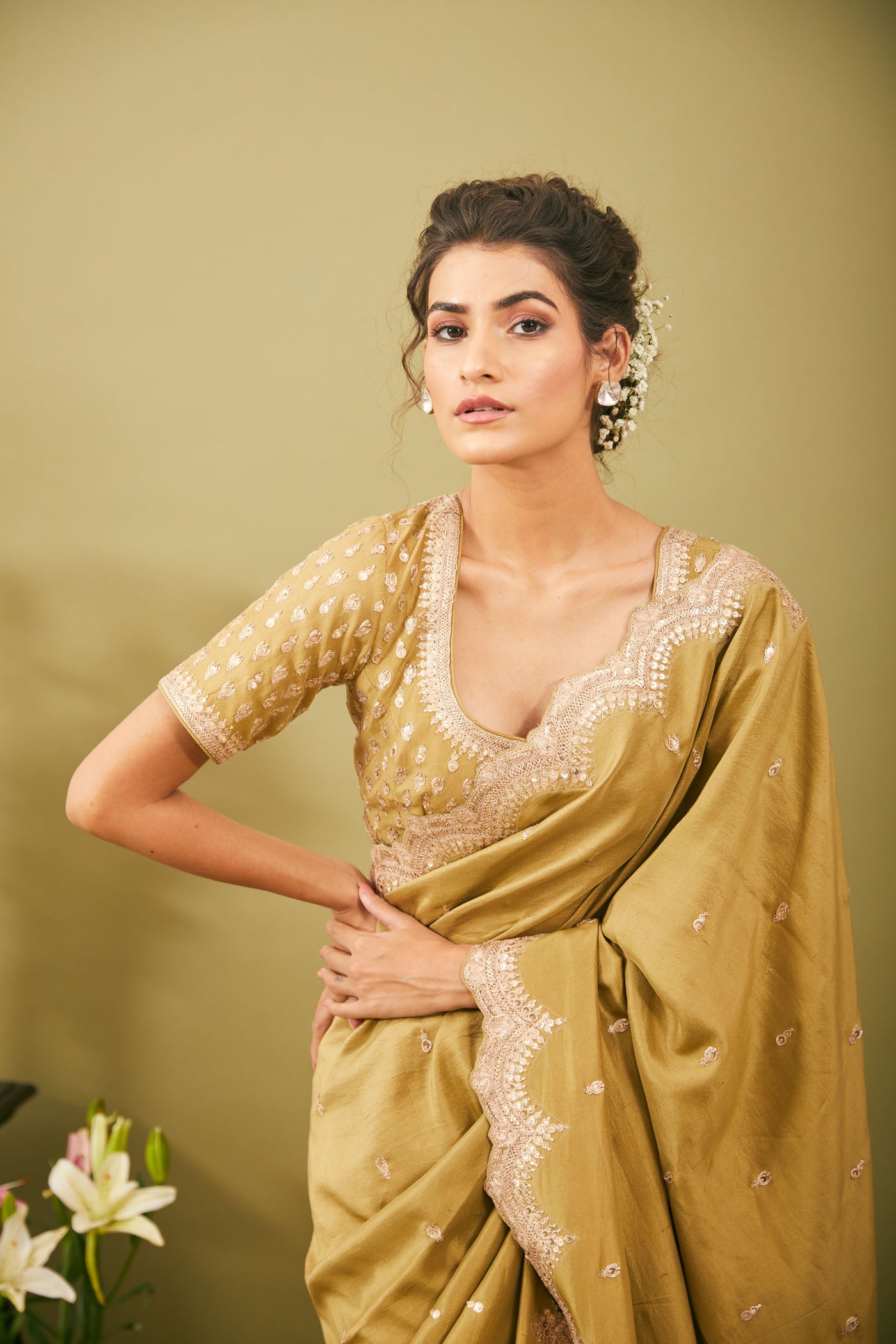 Olive green saree set