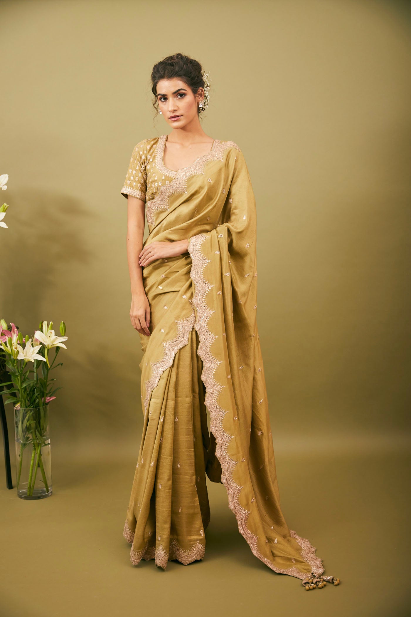Olive green saree set