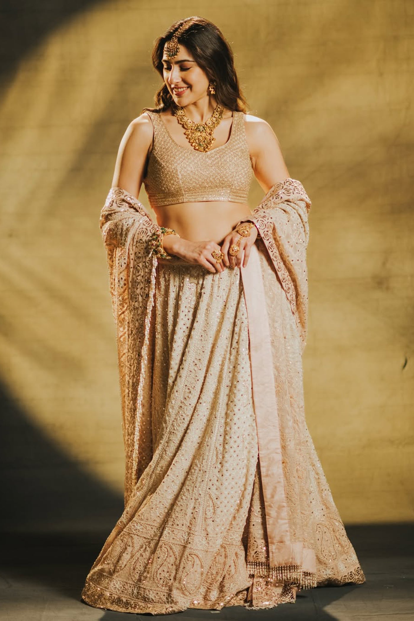 IVORY GEORGETTE CHIKANKARI LEHENGA SET