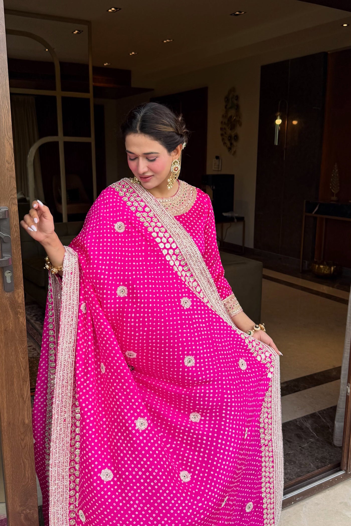 Aahana IN Rani Pink Bandhani Kurta Set