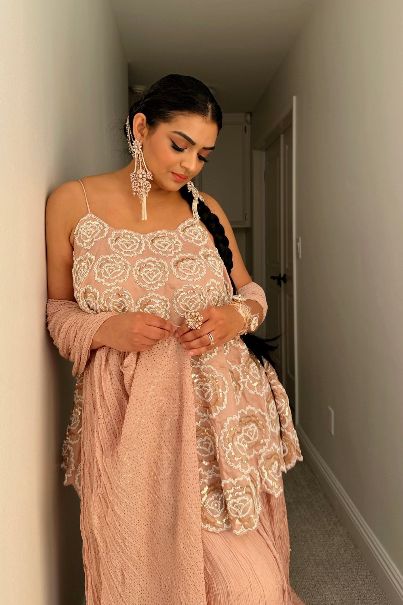 Onion Pink Silk Sharara Set