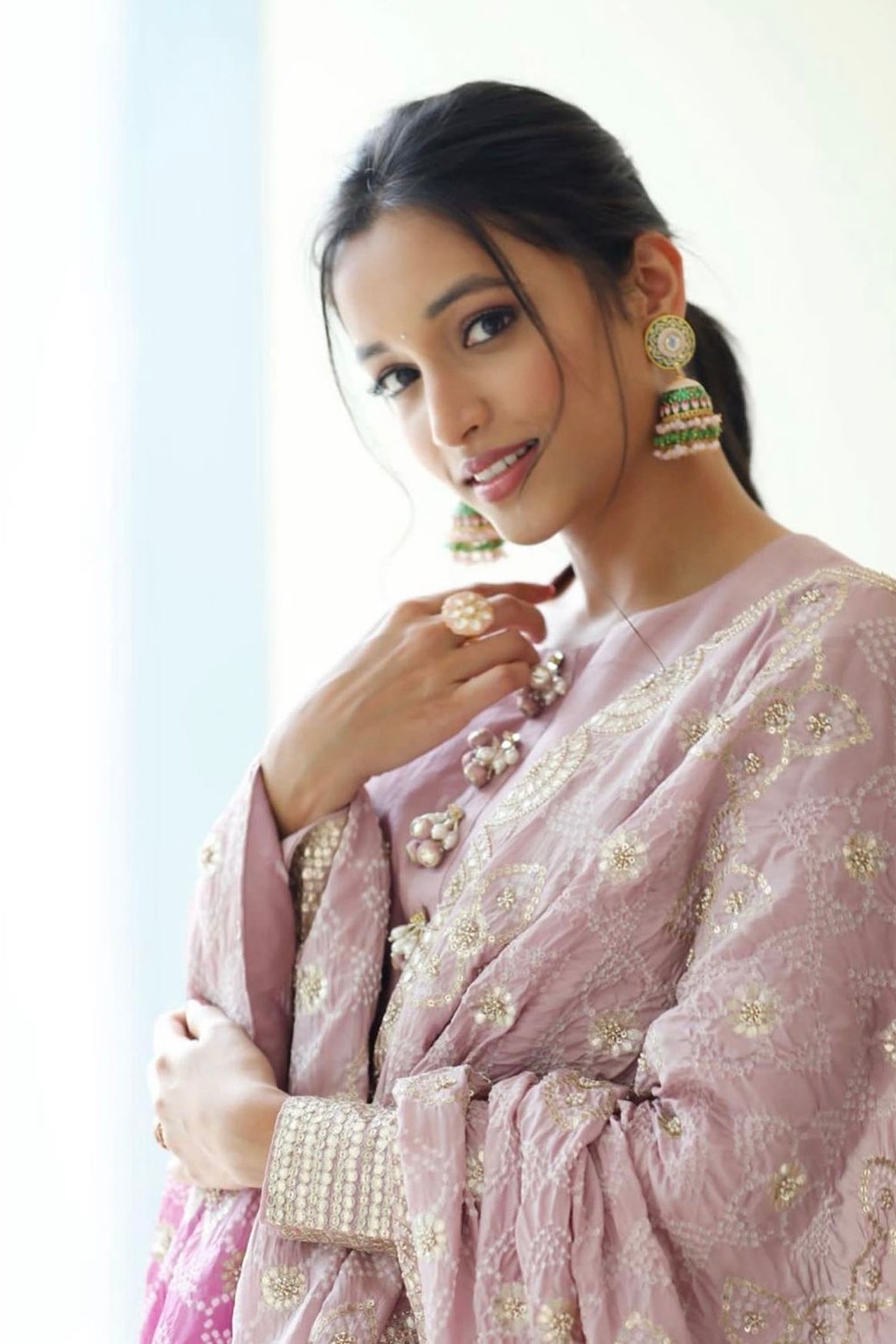 Lavender-anarkali Set with Bandhani Dupatta