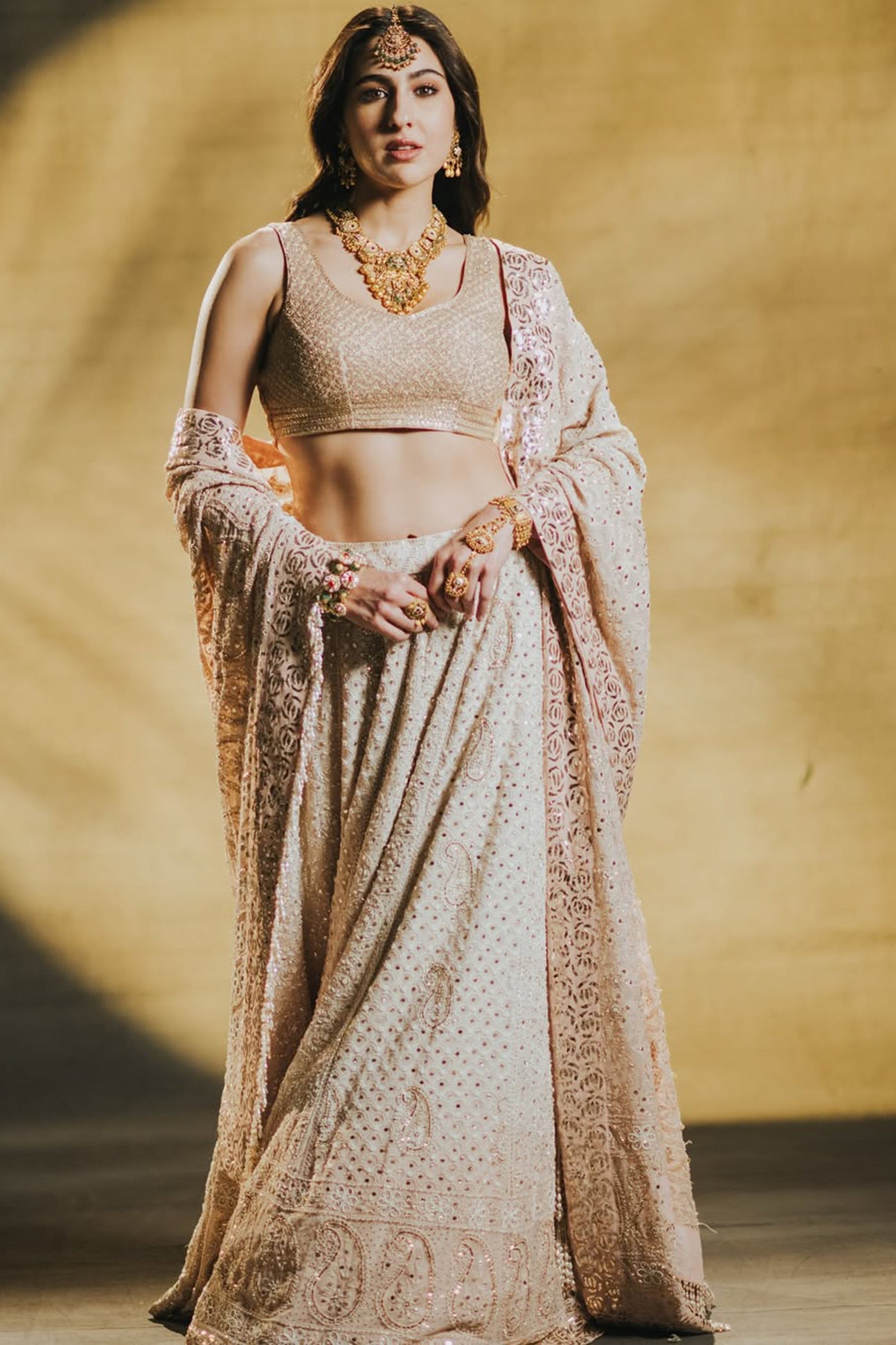 IVORY GEORGETTE CHIKANKARI LEHENGA SET