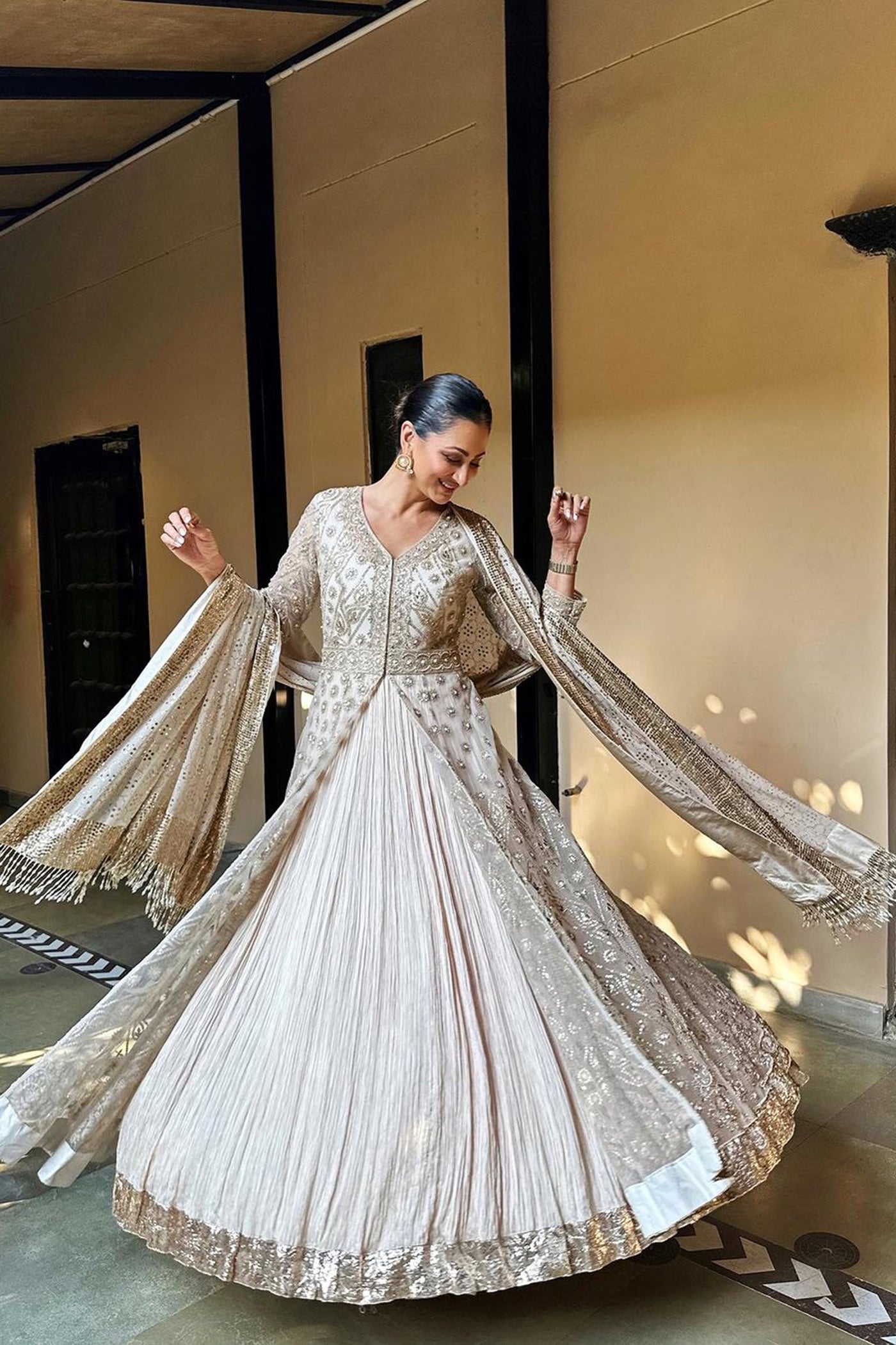 Ivory Net Anarkali Set