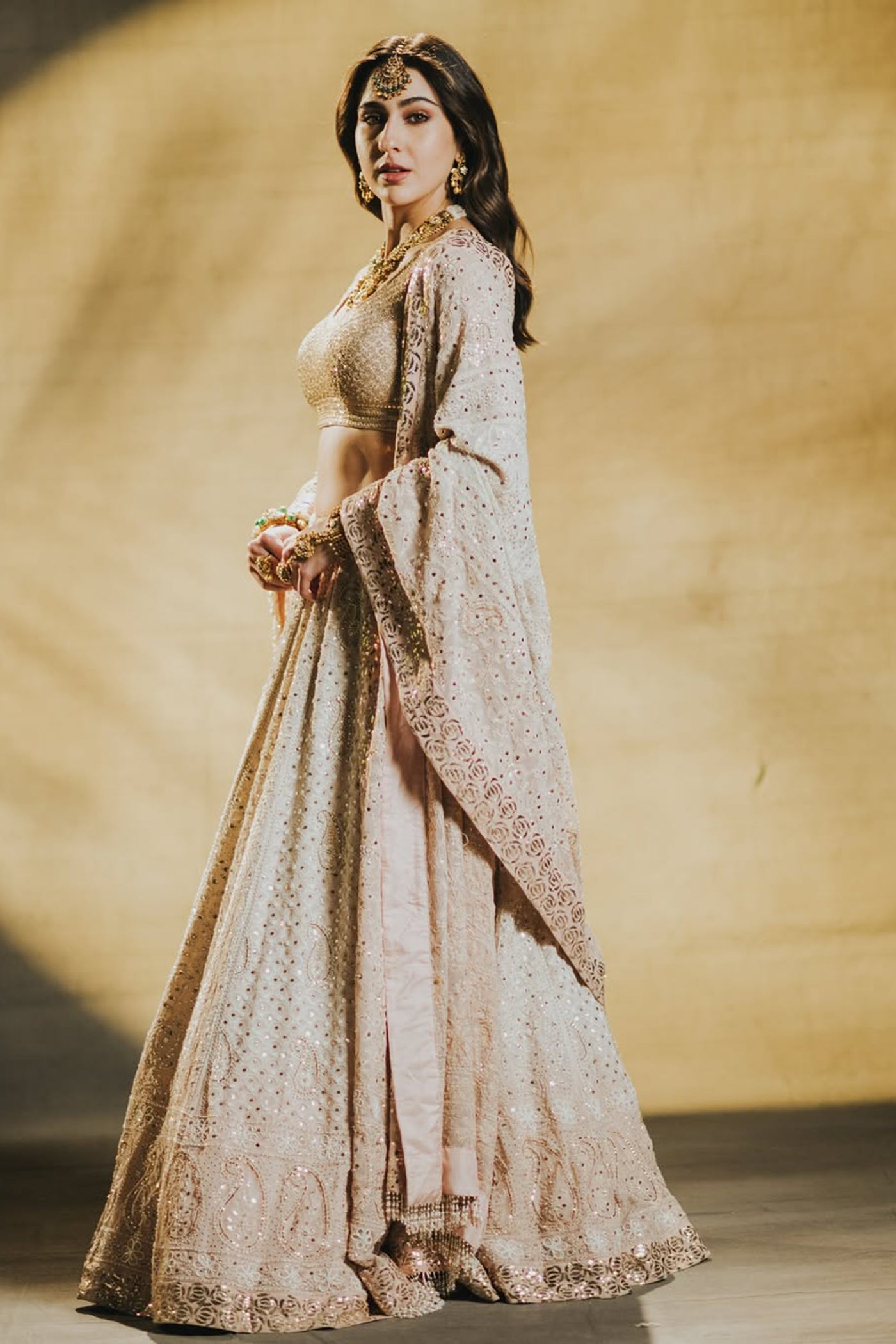 IVORY GEORGETTE CHIKANKARI LEHENGA SET