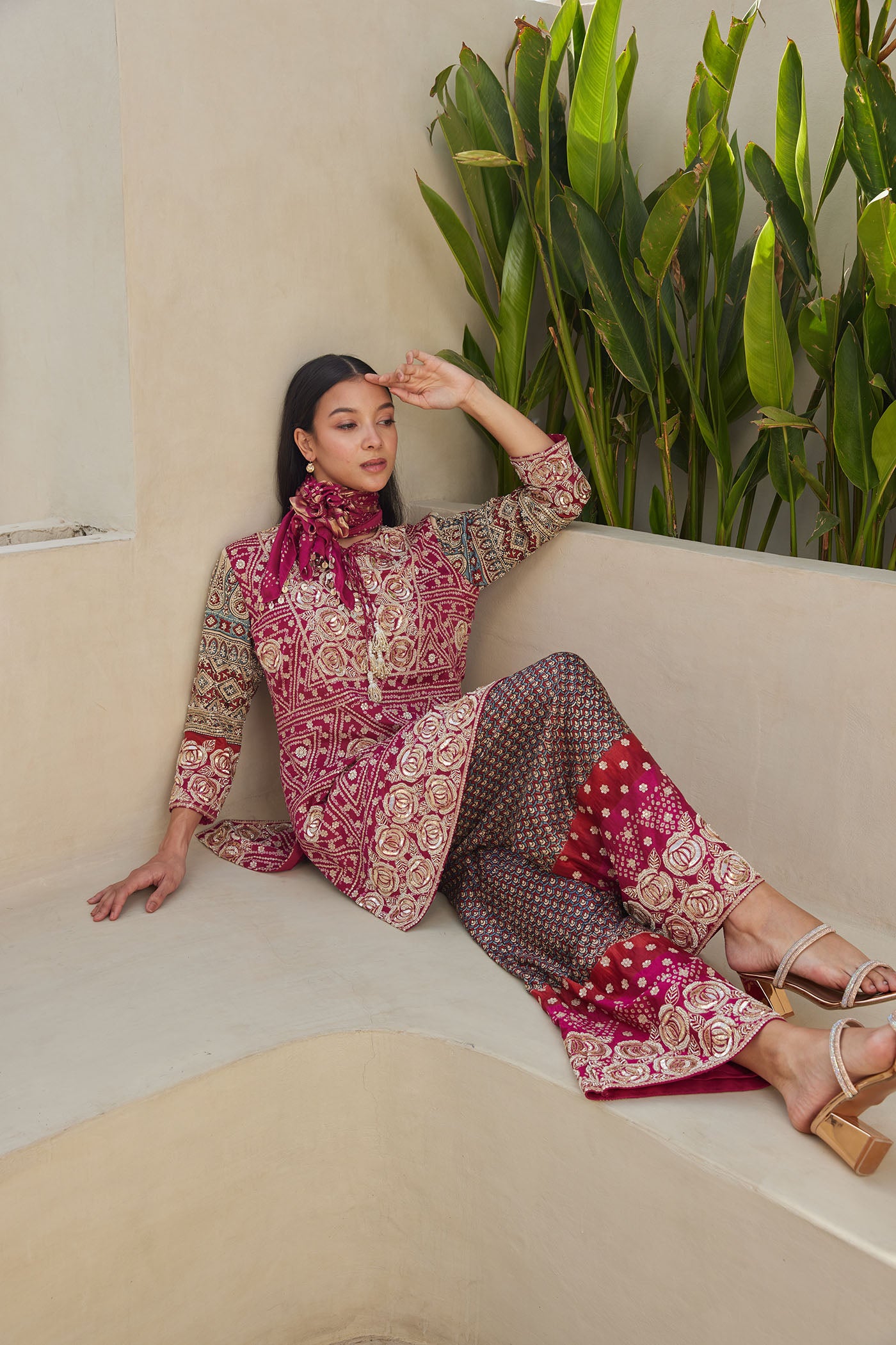 Ajrakh Bandhnai Kurta Set