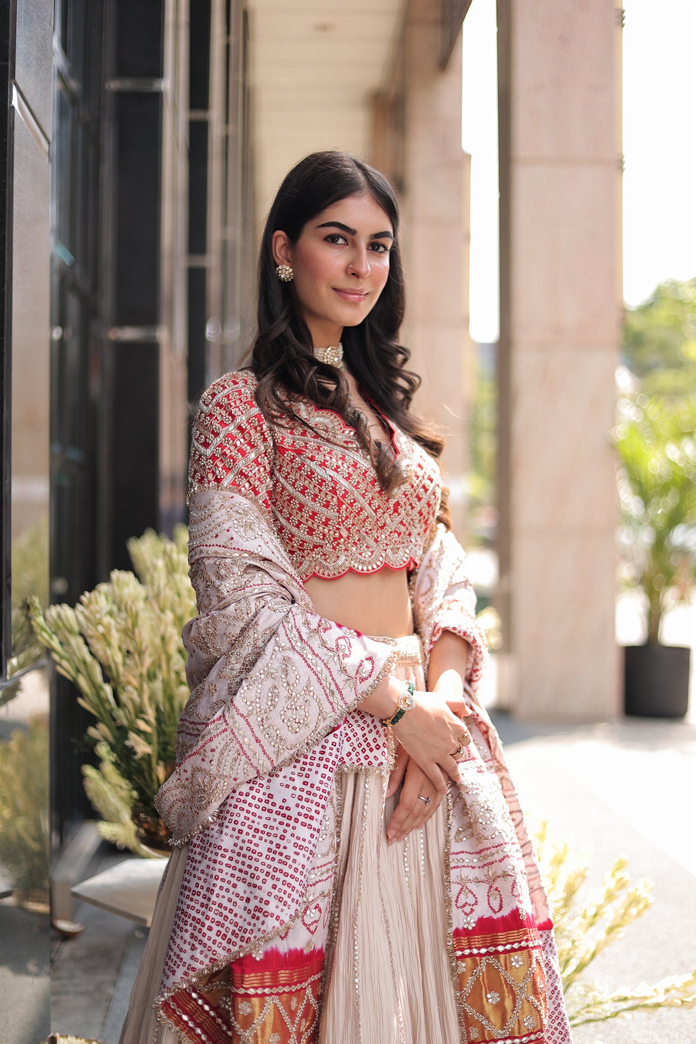 Off-White Crushed Cotton Lehenga Set