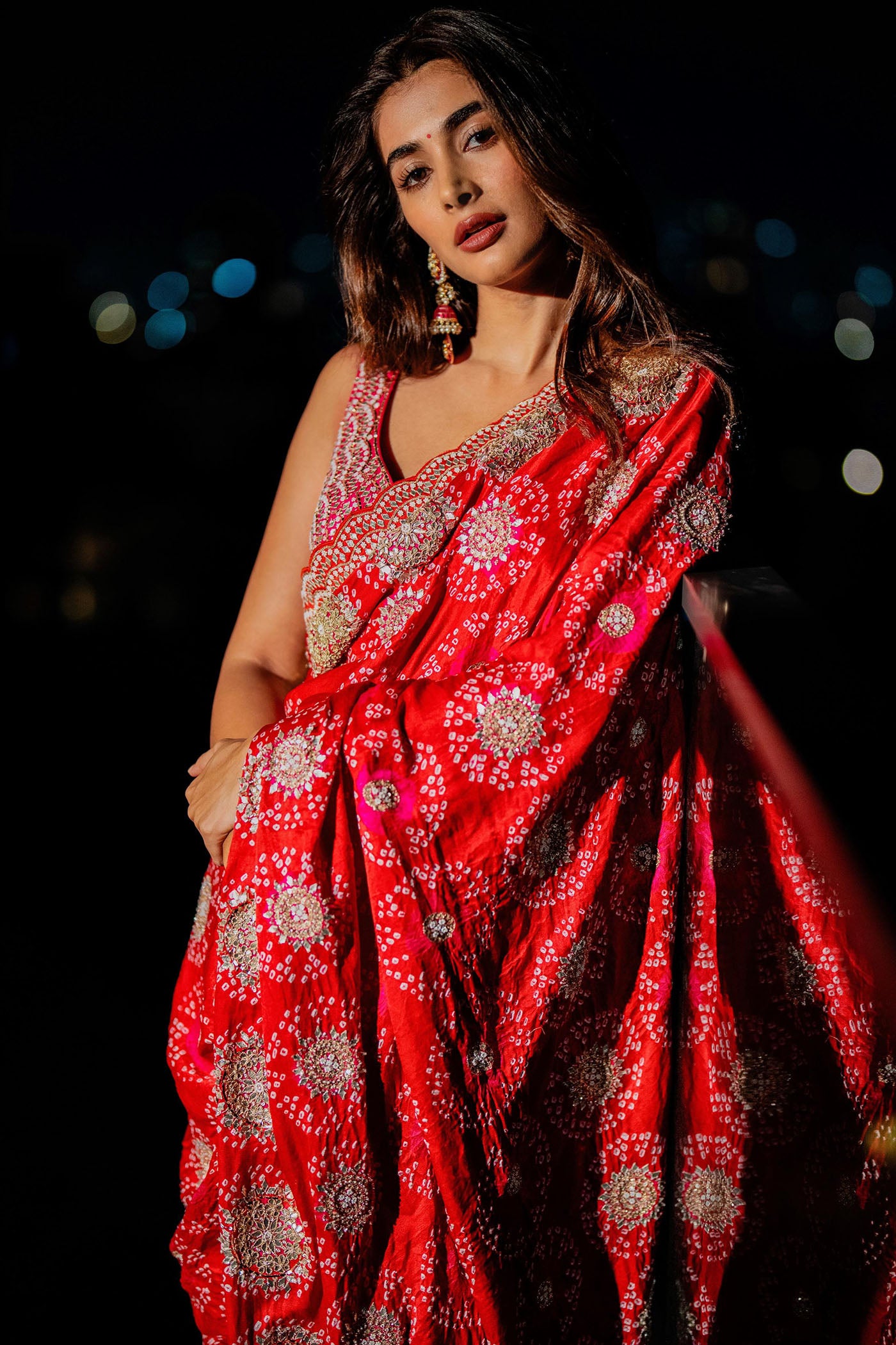 Red Pink Bandhani Saree Set