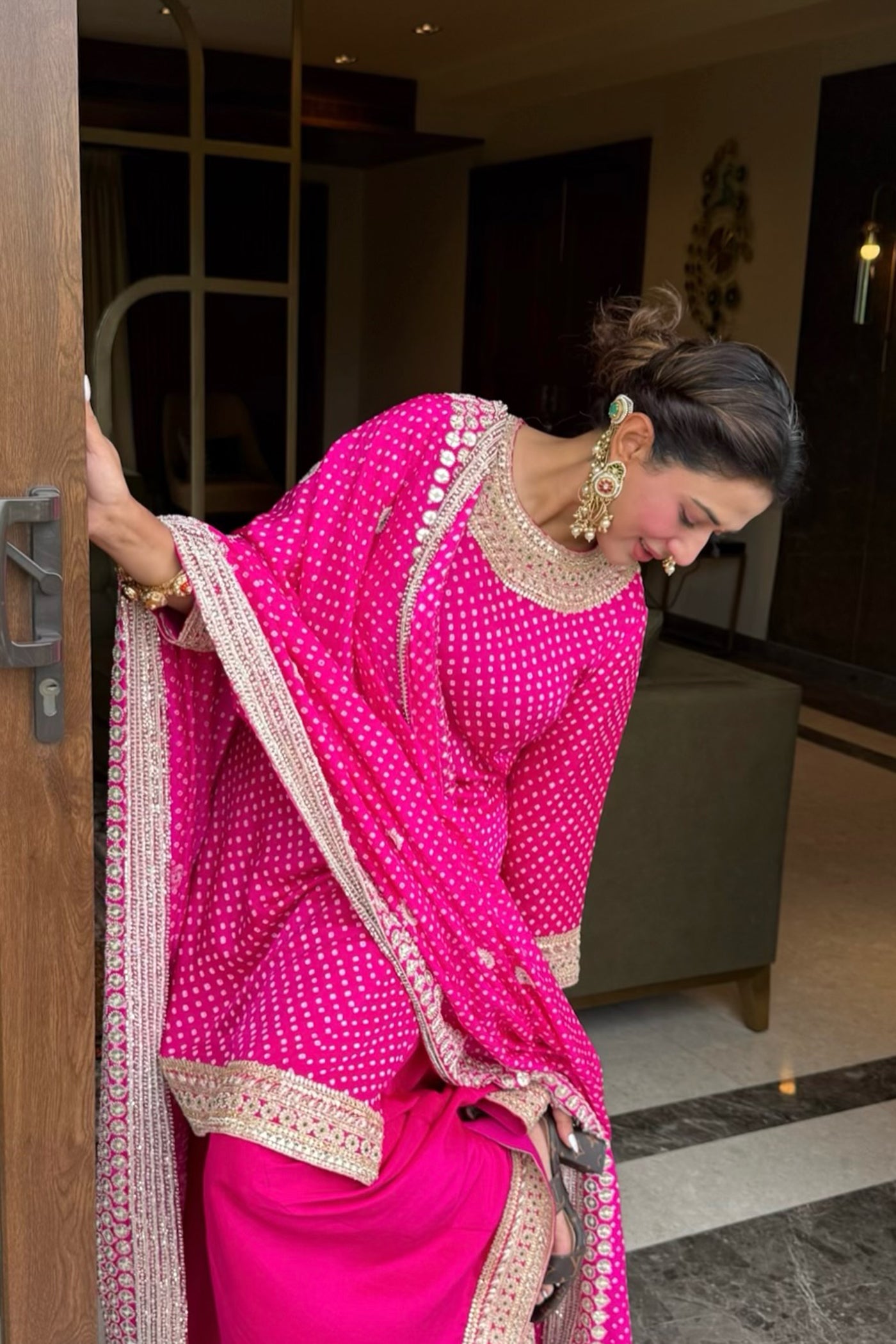 Aahana IN Rani Pink Bandhani Kurta Set