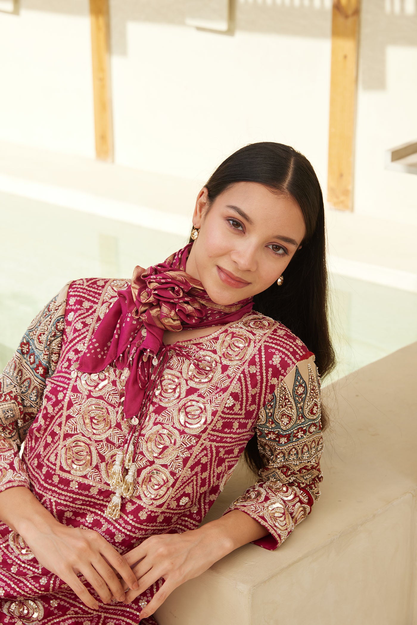 Ajrakh Bandhnai Kurta Set