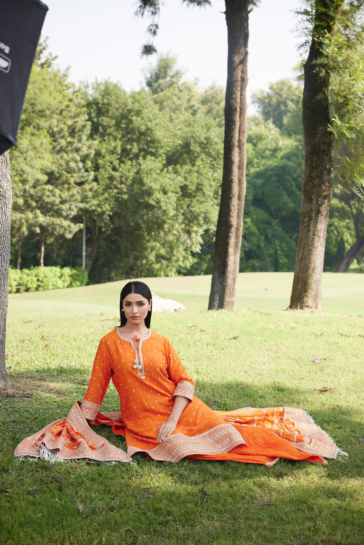 Orange Kurta Sharara Set with Embroidered Dupatta