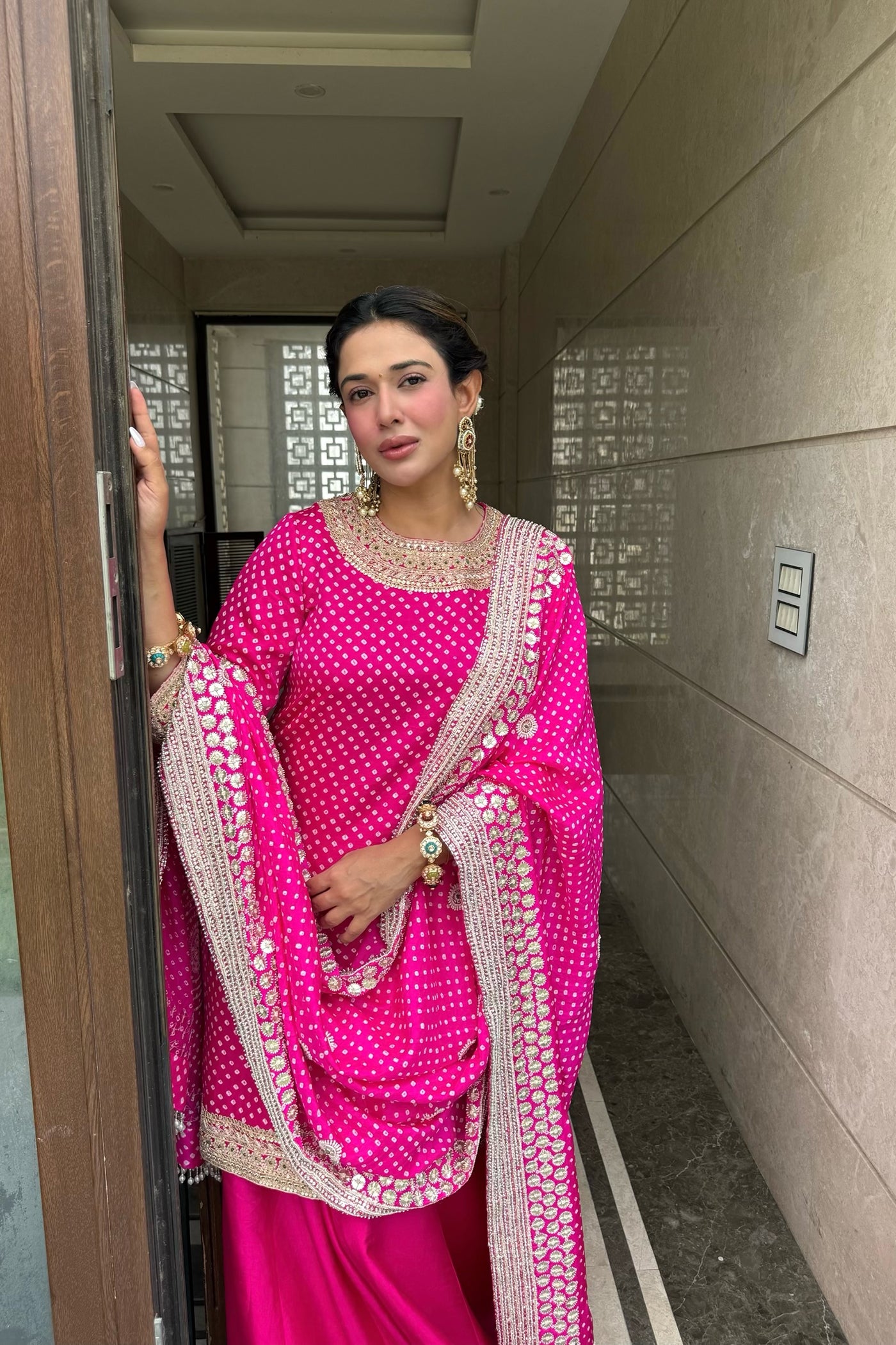 Aahana IN Rani Pink Bandhani Kurta Set