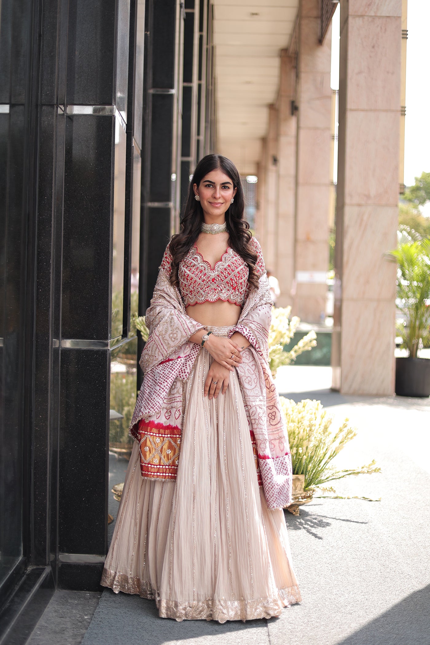 Off-White Crushed Cotton Lehenga Set