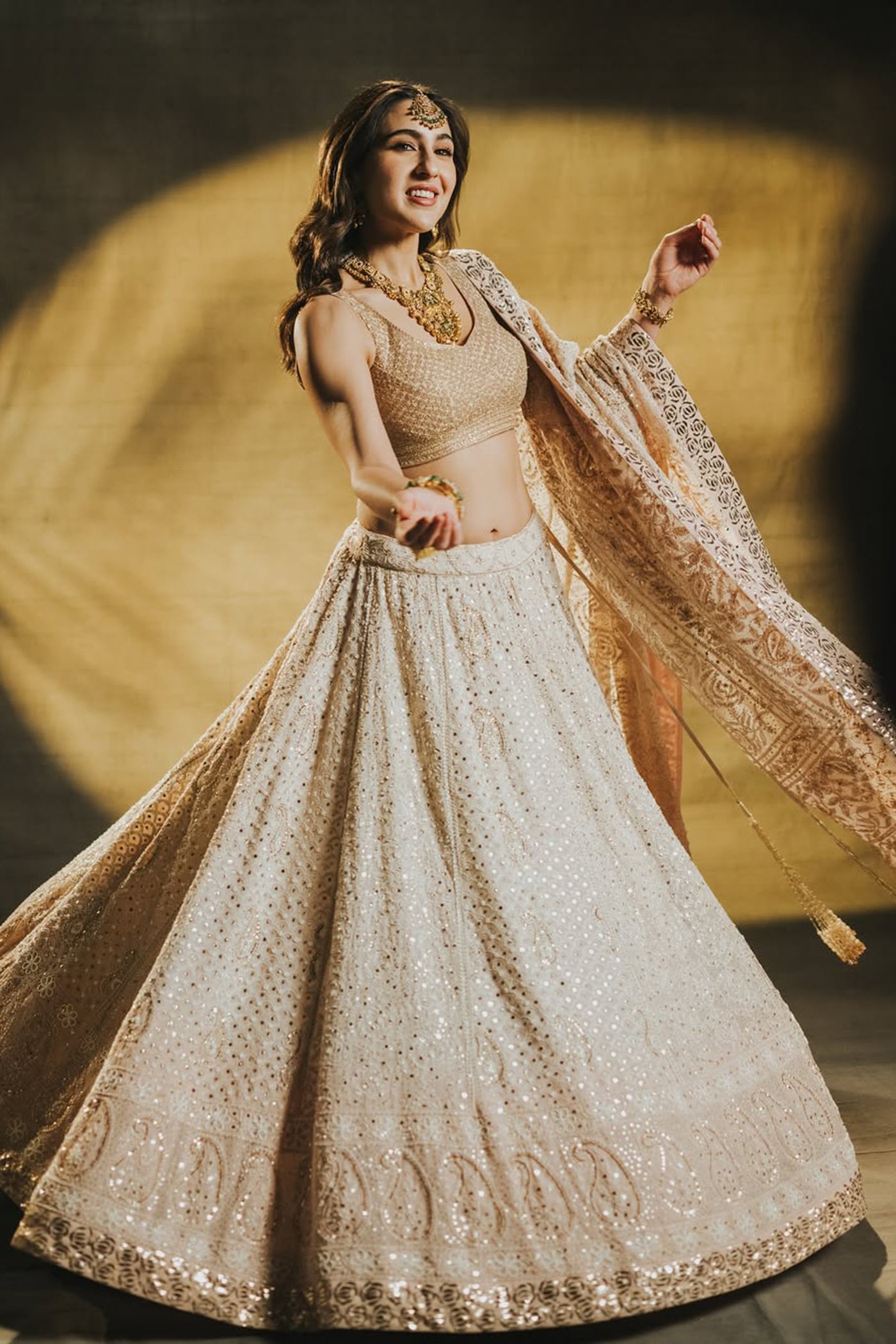 IVORY GEORGETTE CHIKANKARI LEHENGA SET