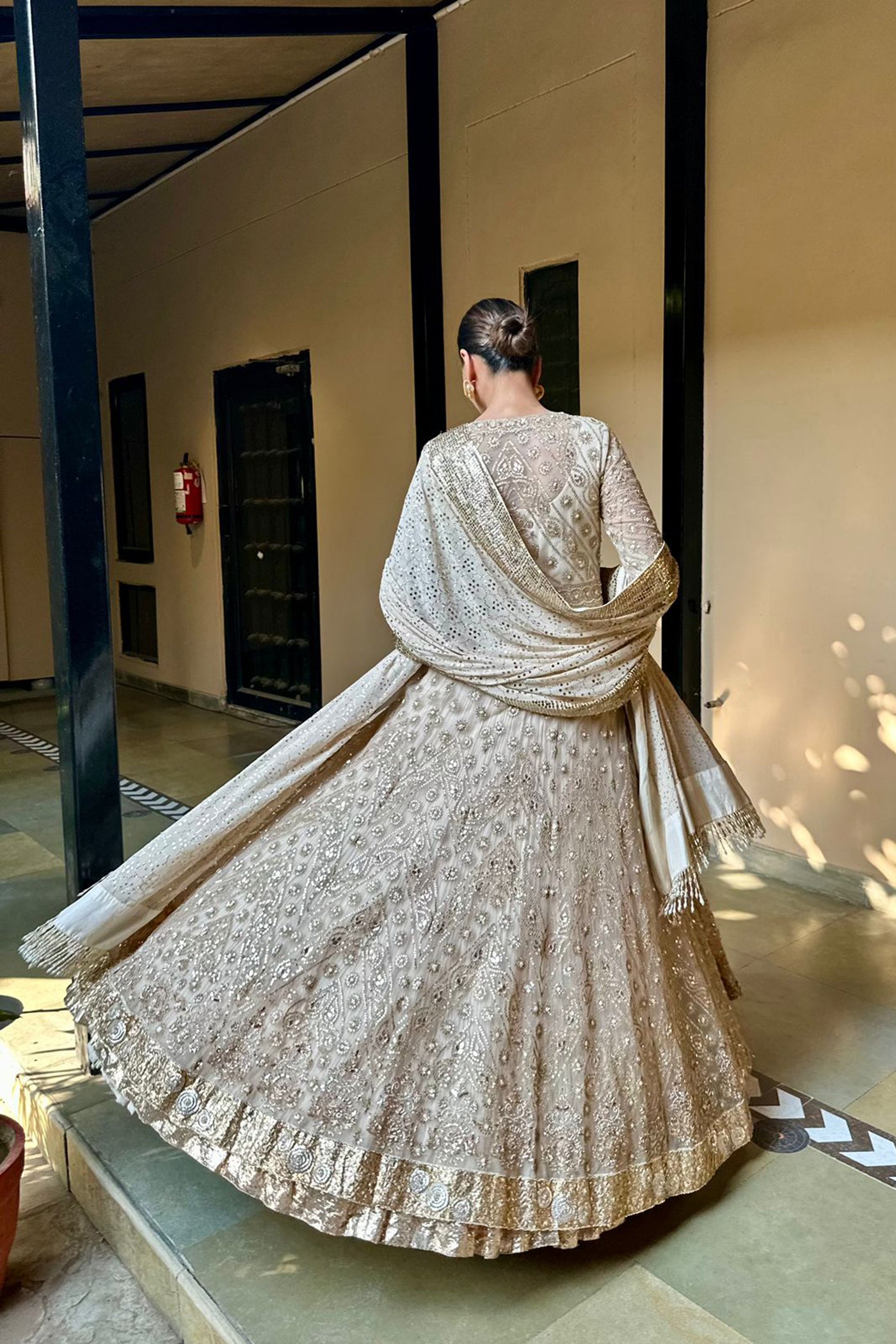 Ivory Net Anarkali Set