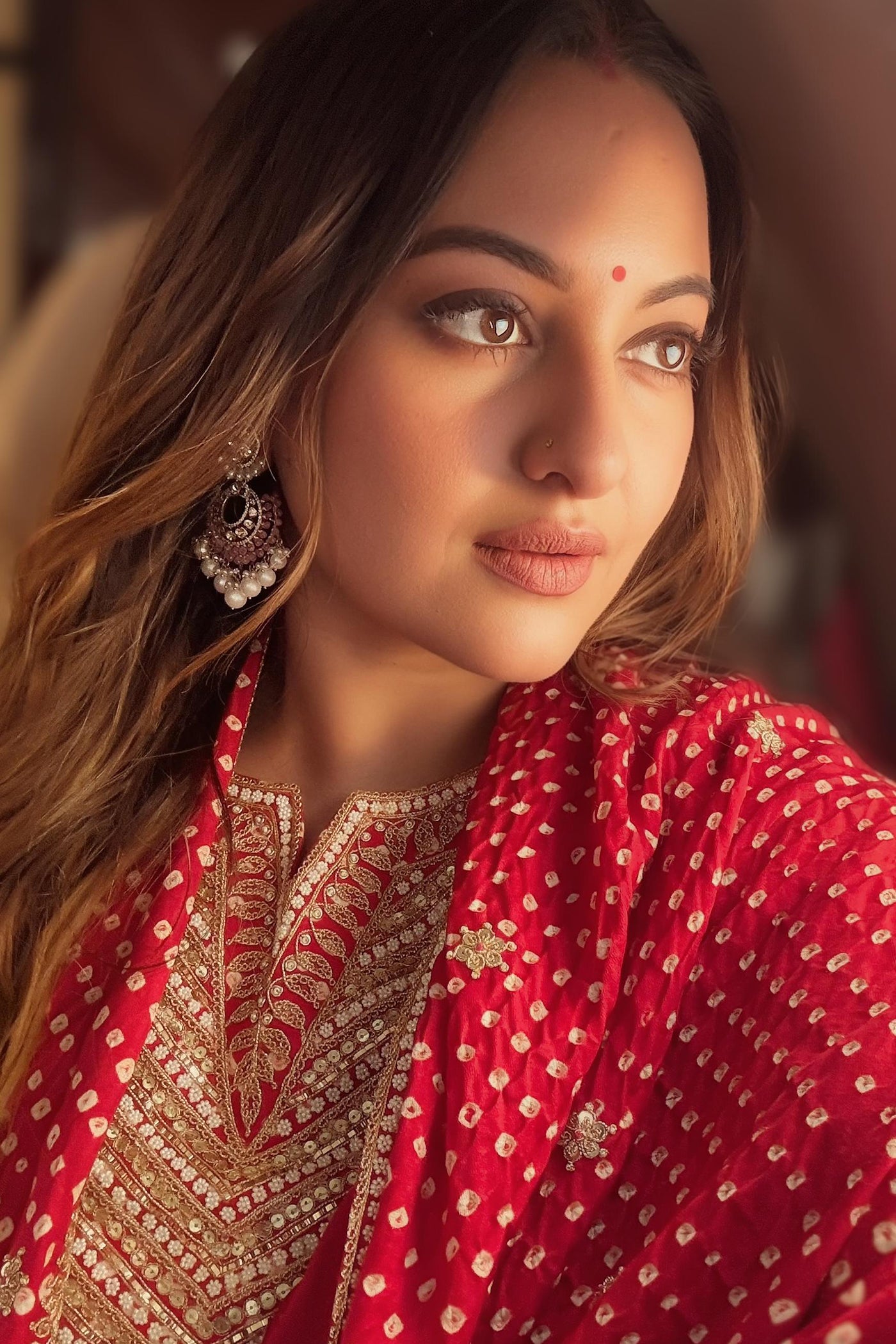 Red Bandhani Gajji Silk Heavy Yoke Kurta Set