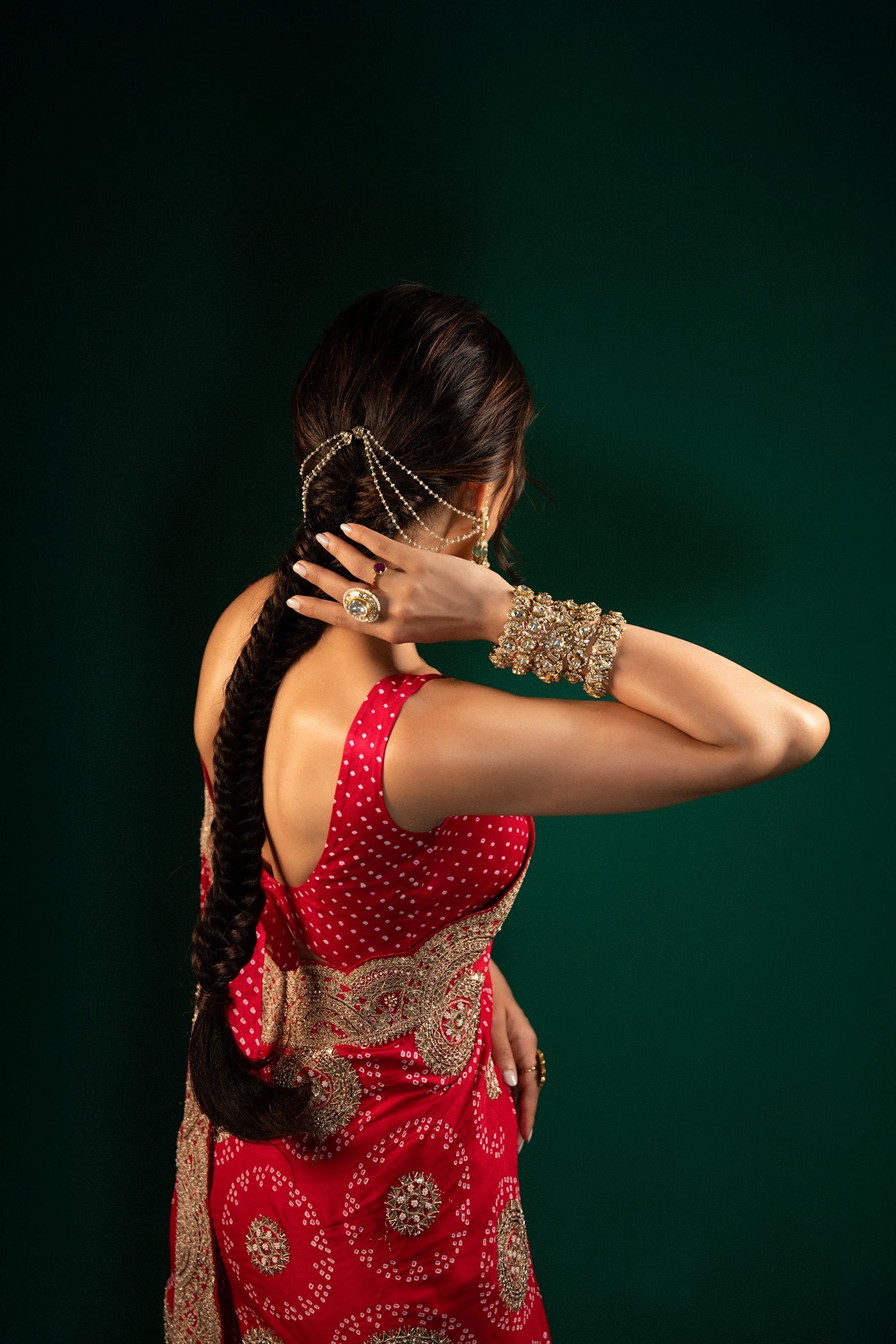 RED GAJJI SILK BANDHANI SAREE SET