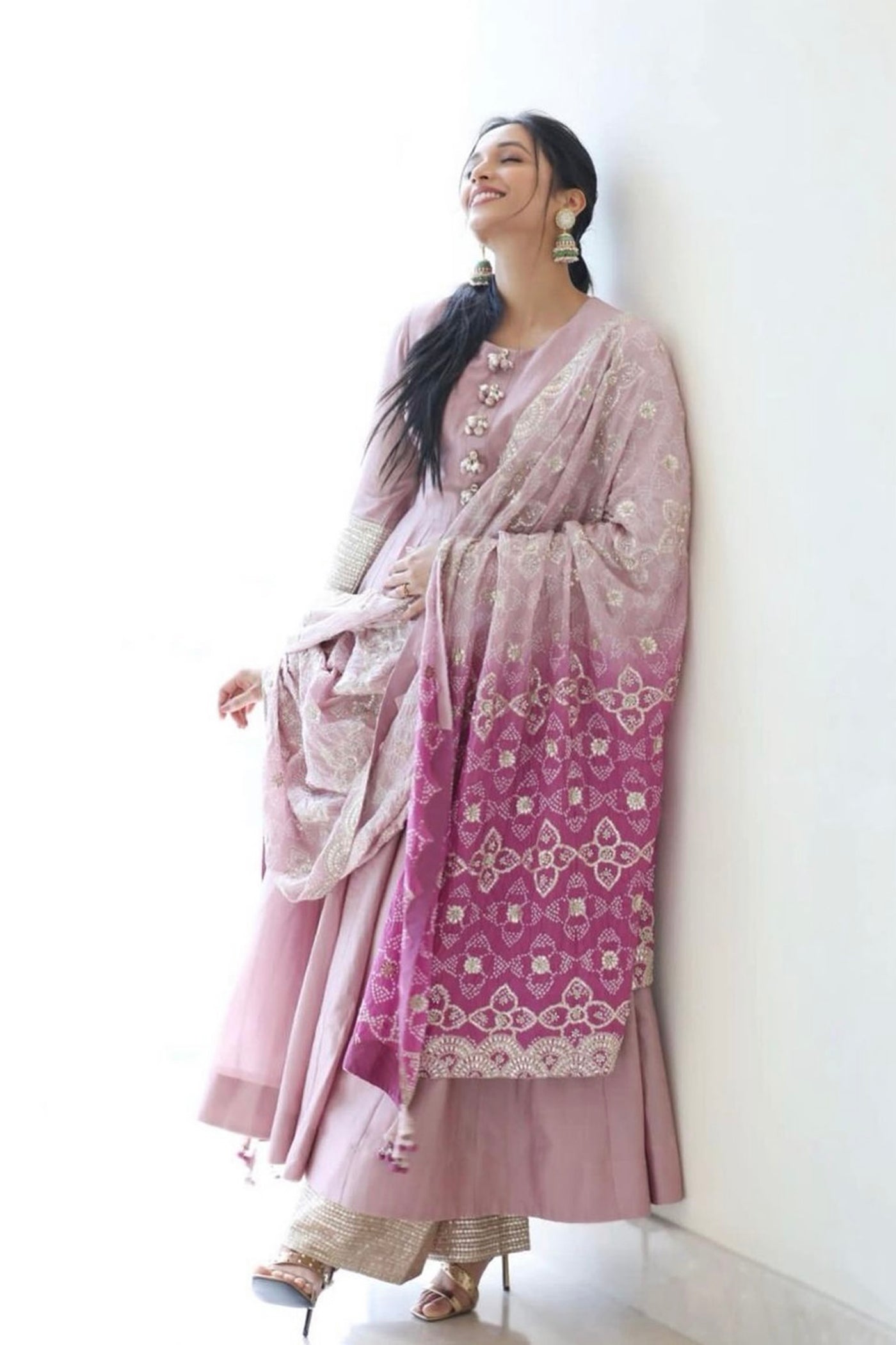Lavender-anarkali Set with Bandhani Dupatta