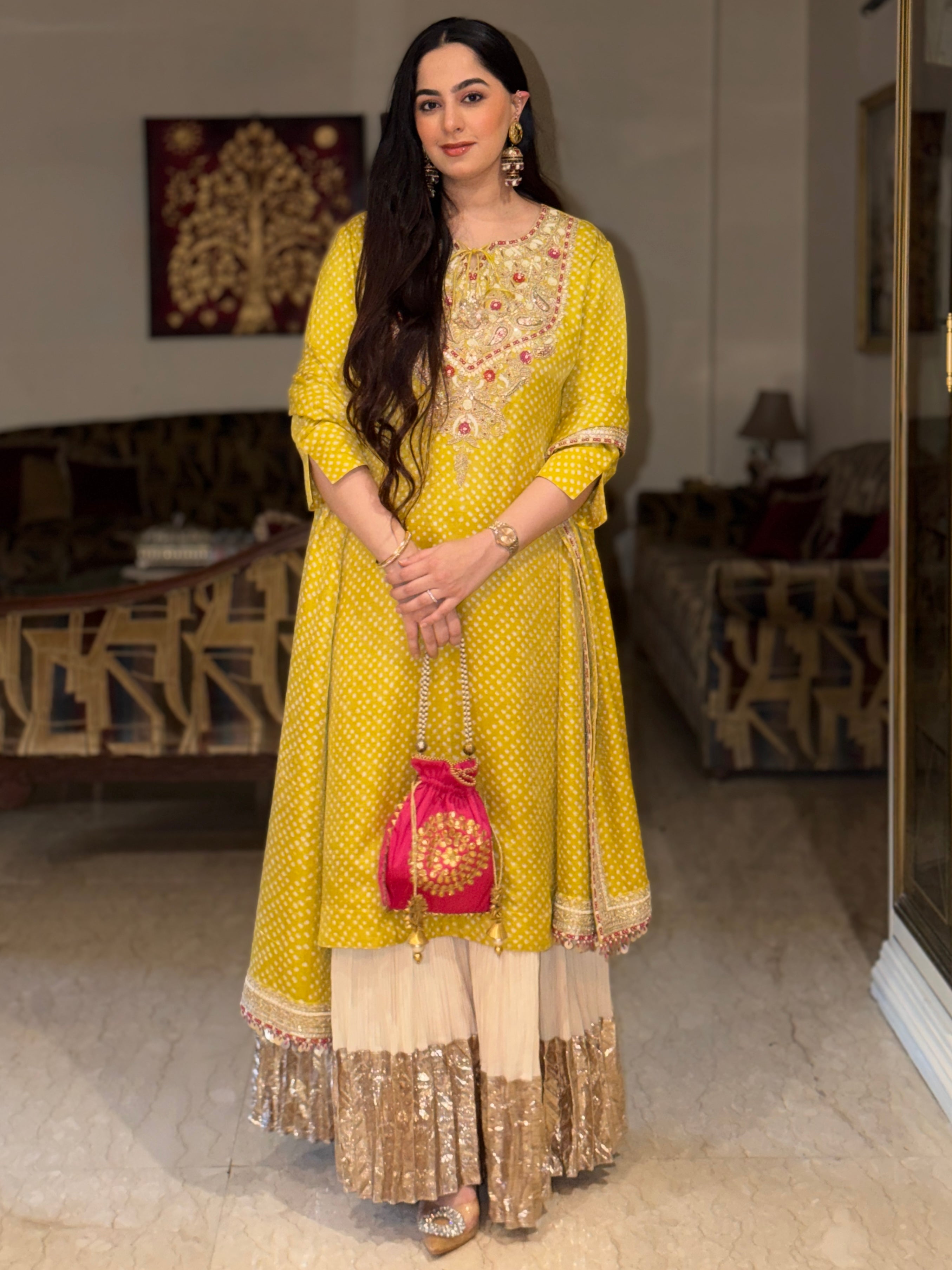 JASNOOR In Sunlit Bandhani Kurta Sharara Set