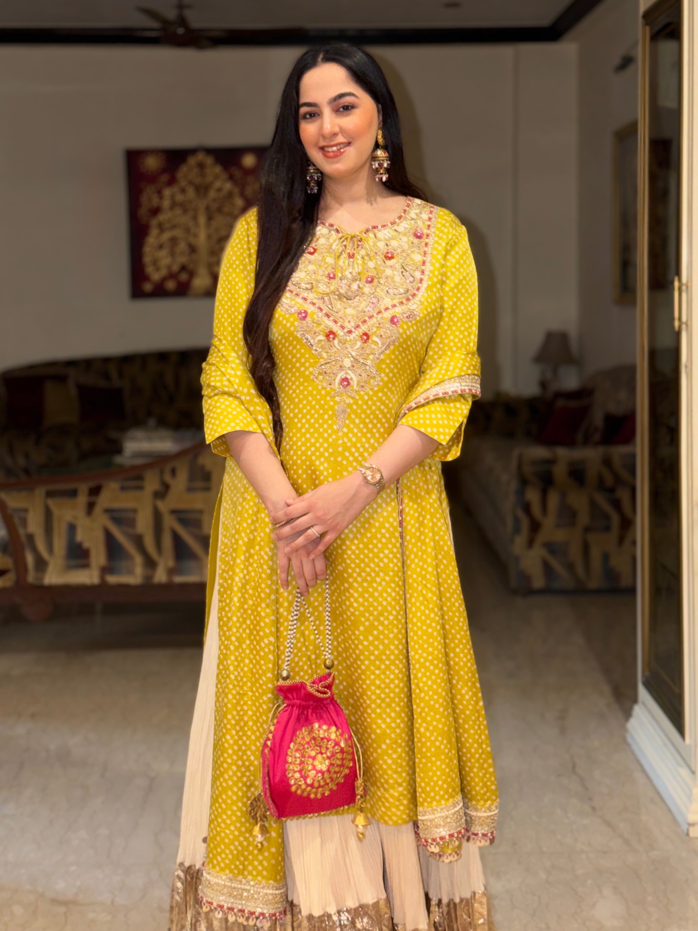 JASNOOR In Sunlit Bandhani Kurta Sharara Set