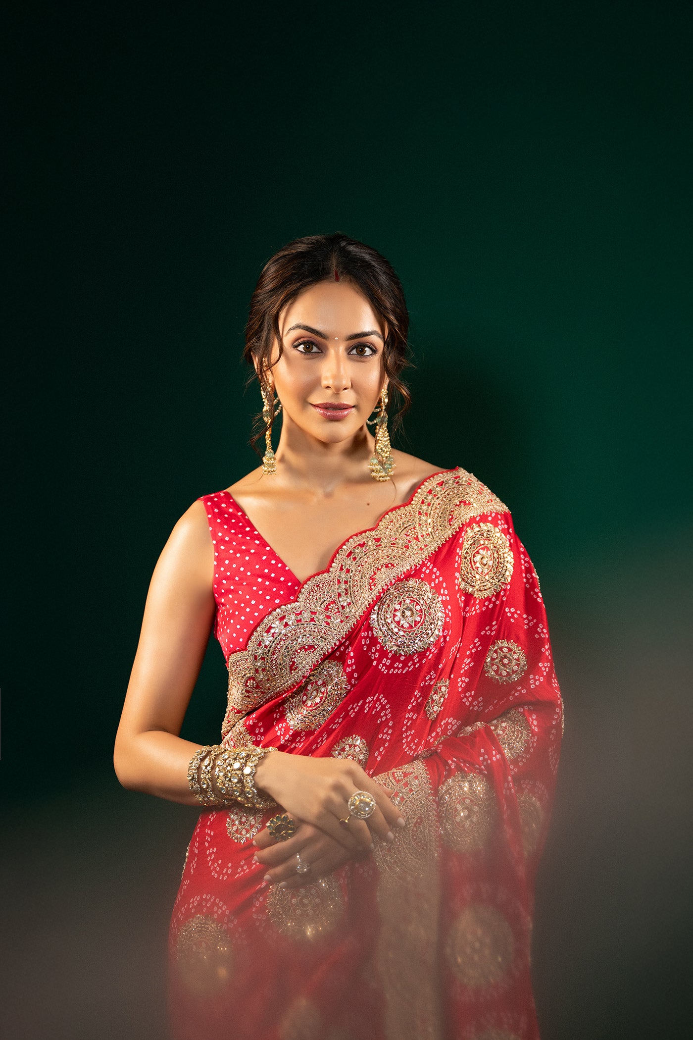 RED GAJJI SILK BANDHANI SAREE SET