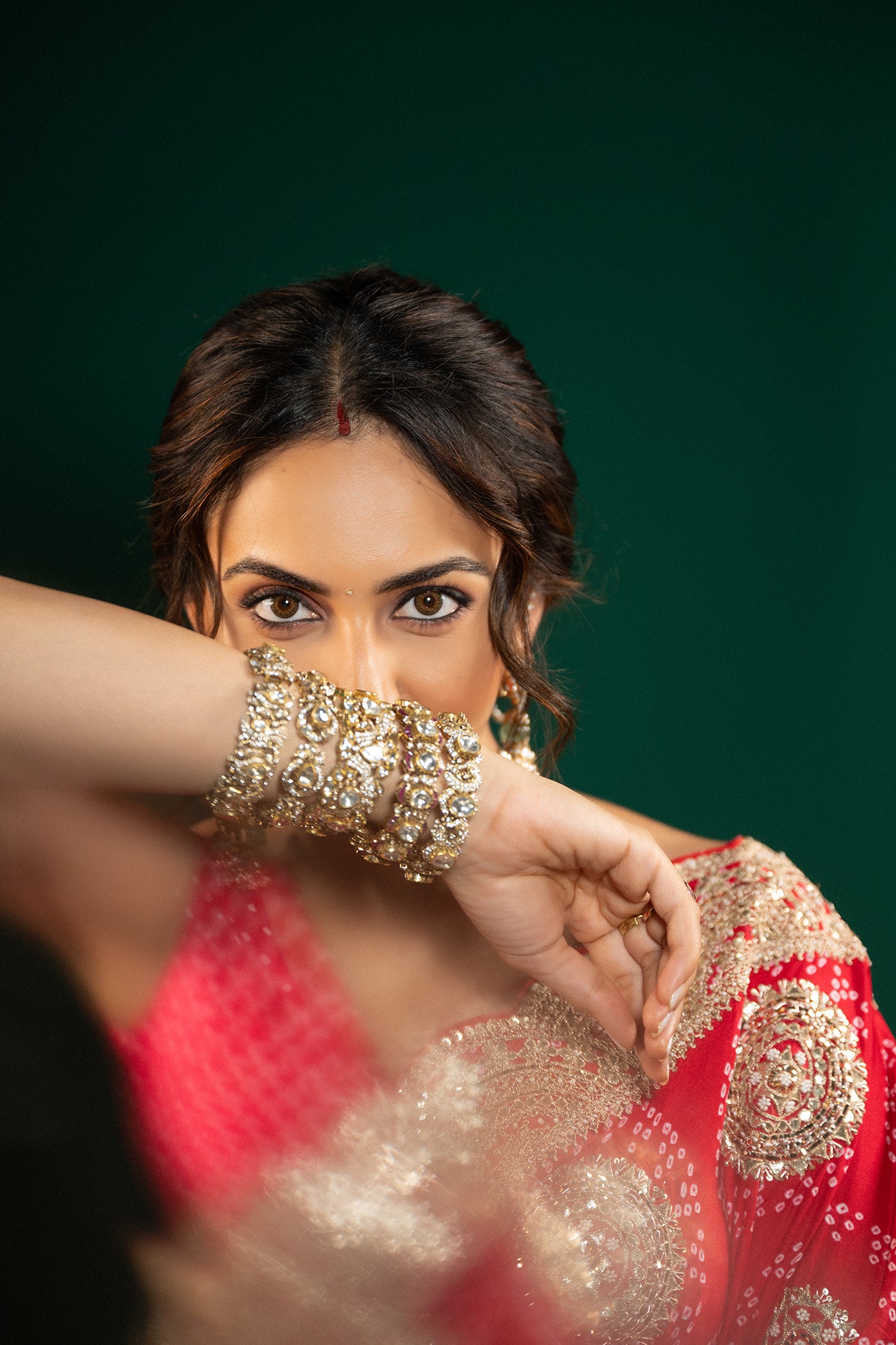 RED GAJJI SILK BANDHANI SAREE SET