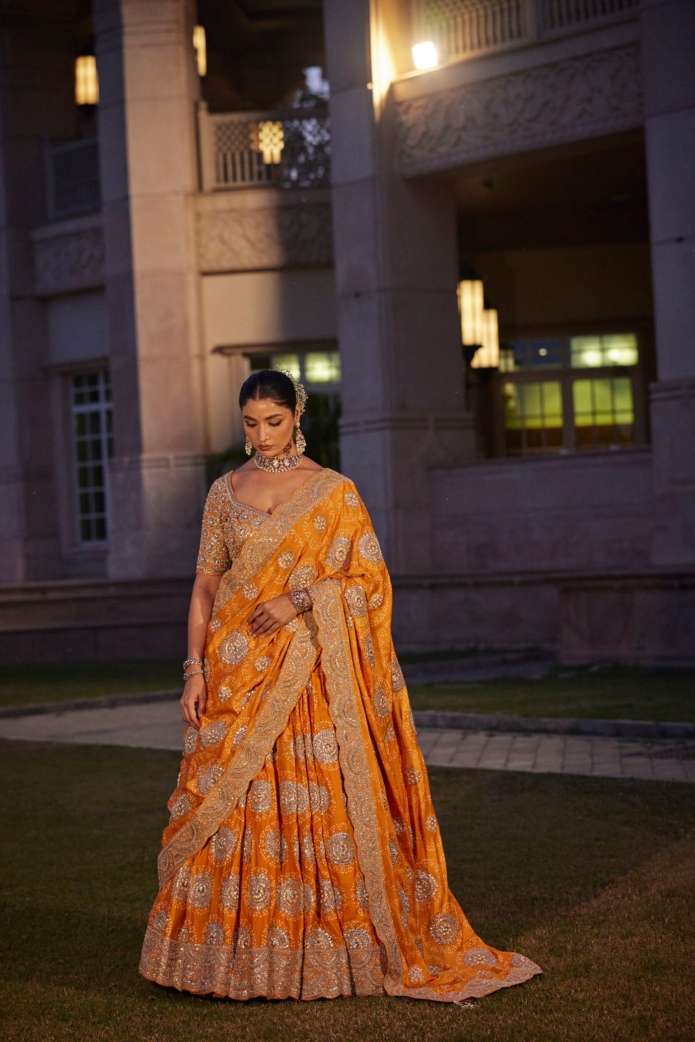 Orange Silk Bandhani Lehenga Set