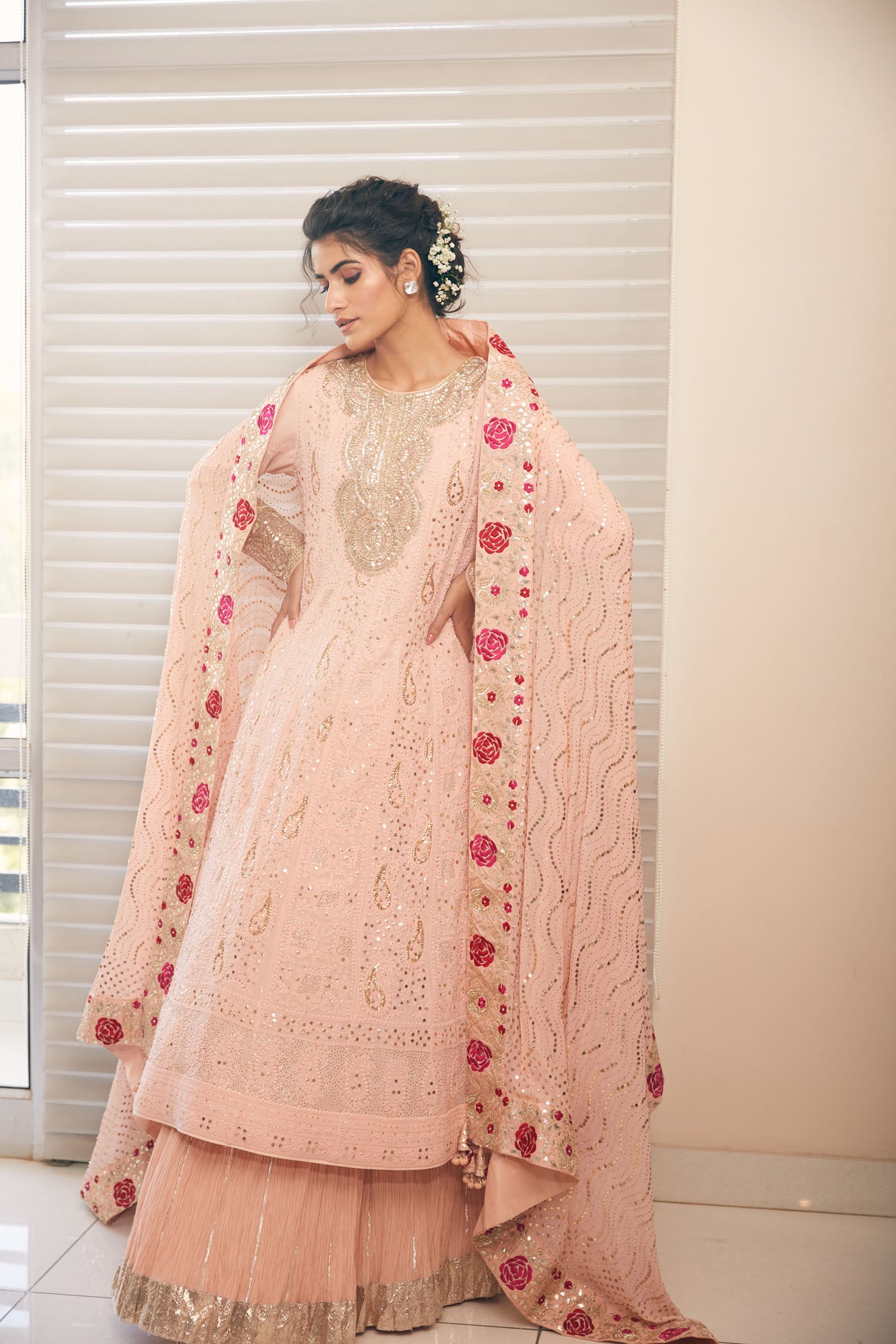 Blush pink lucknowi anarkali set