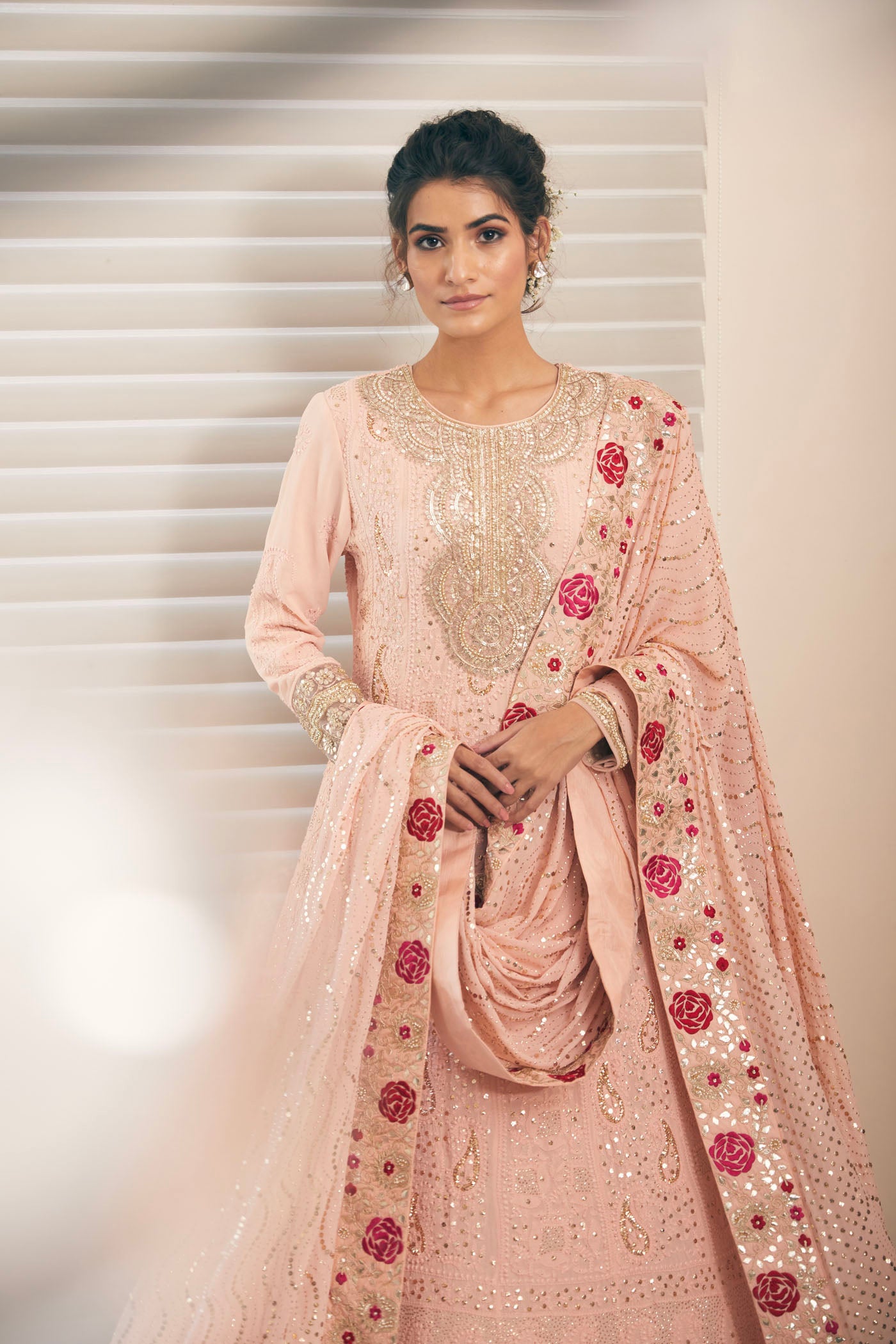 Blush pink lucknowi anarkali set