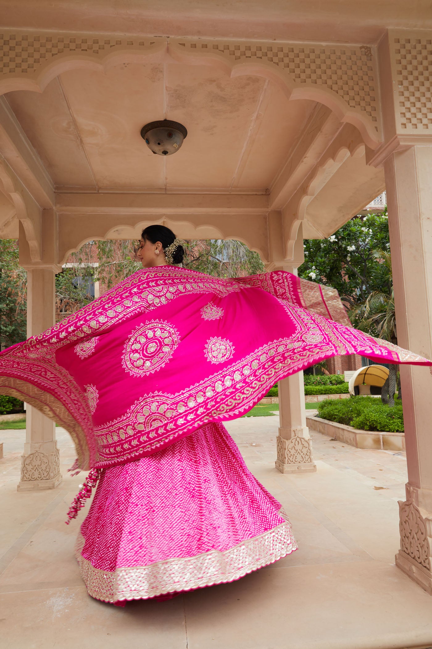 Pink Silk Embroidered Bandhni Lehenga Set