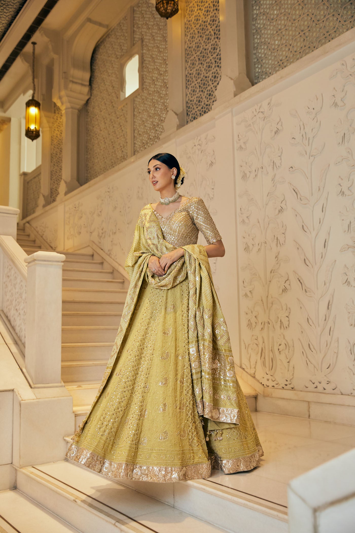 Pista green chikankari lehenga set