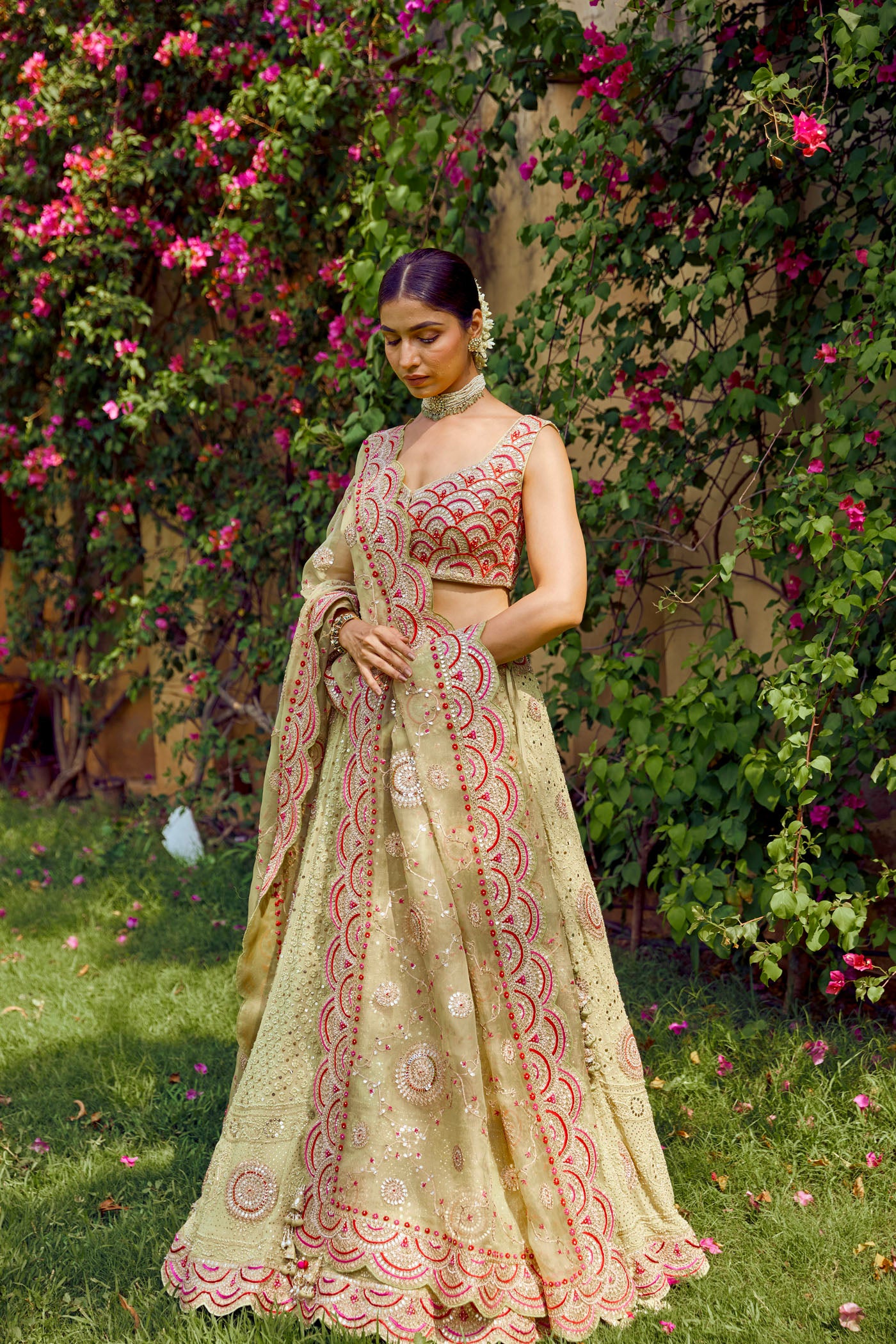 Pista green chikankari lehenga set