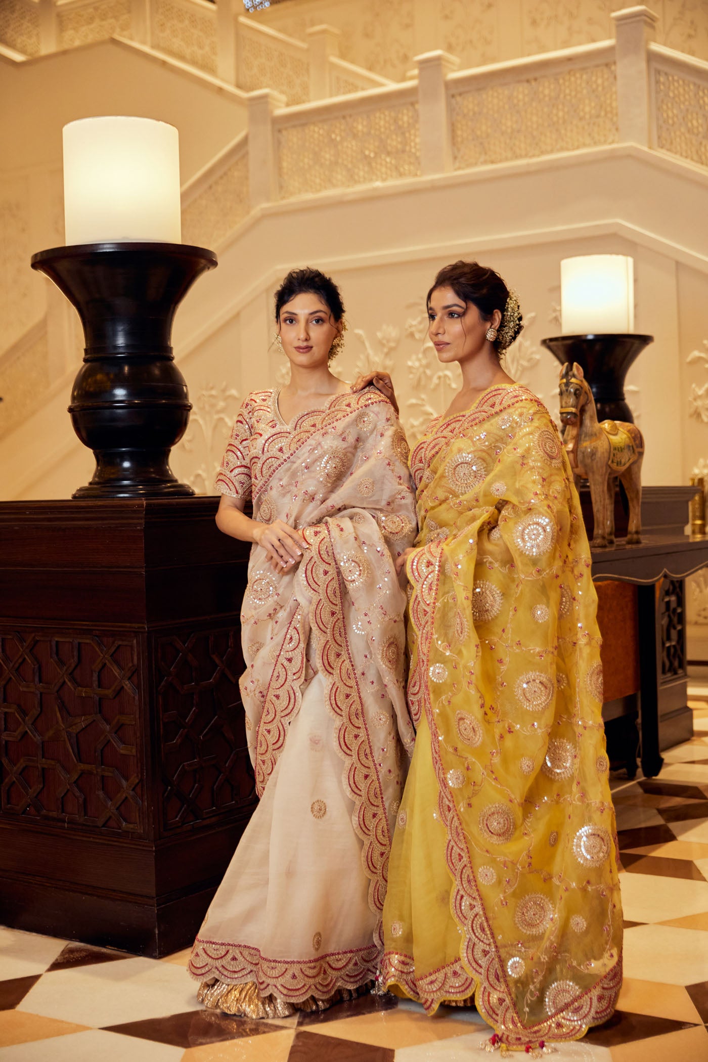 Ivory organza saree set