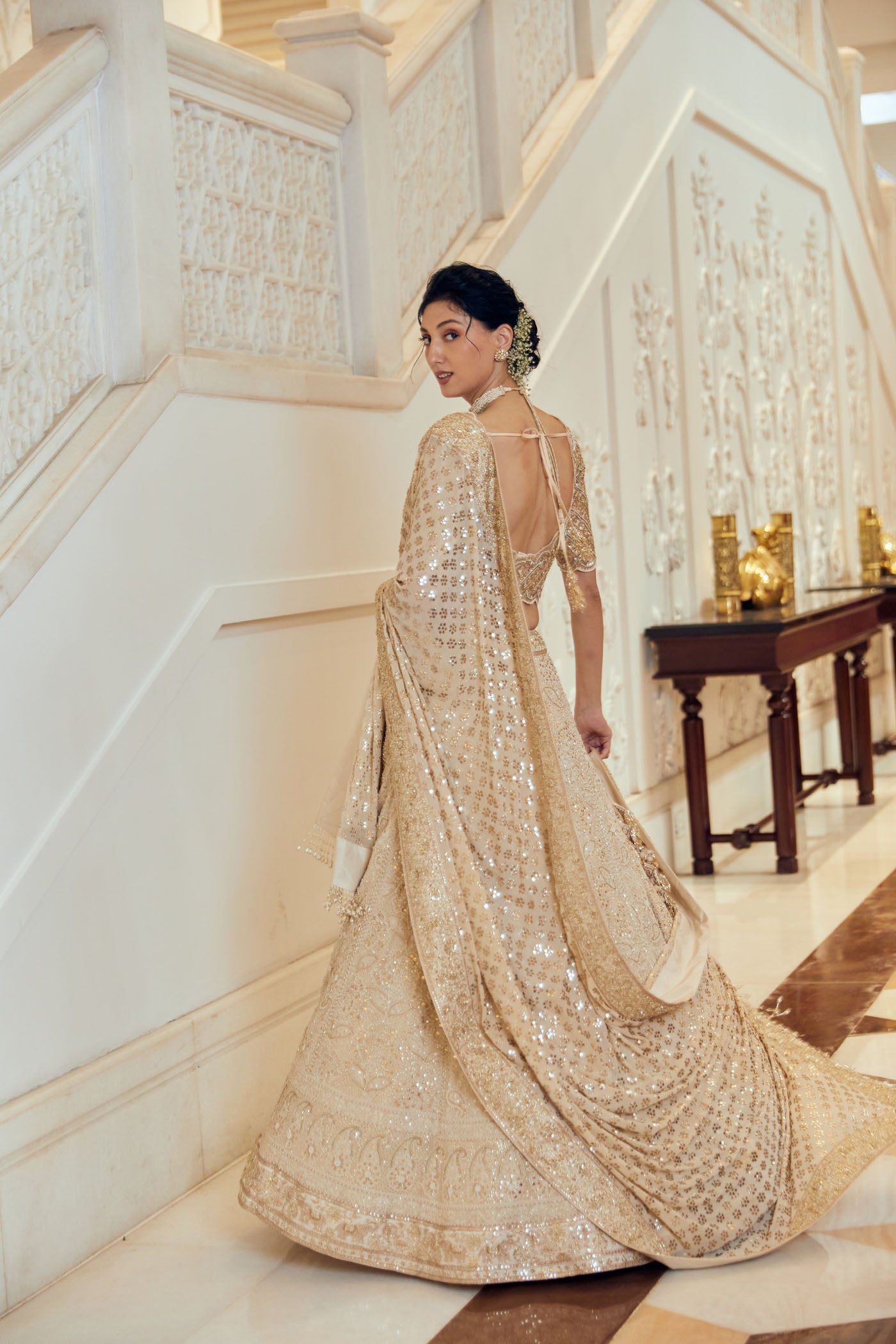 Ivory chikankari lehenga set