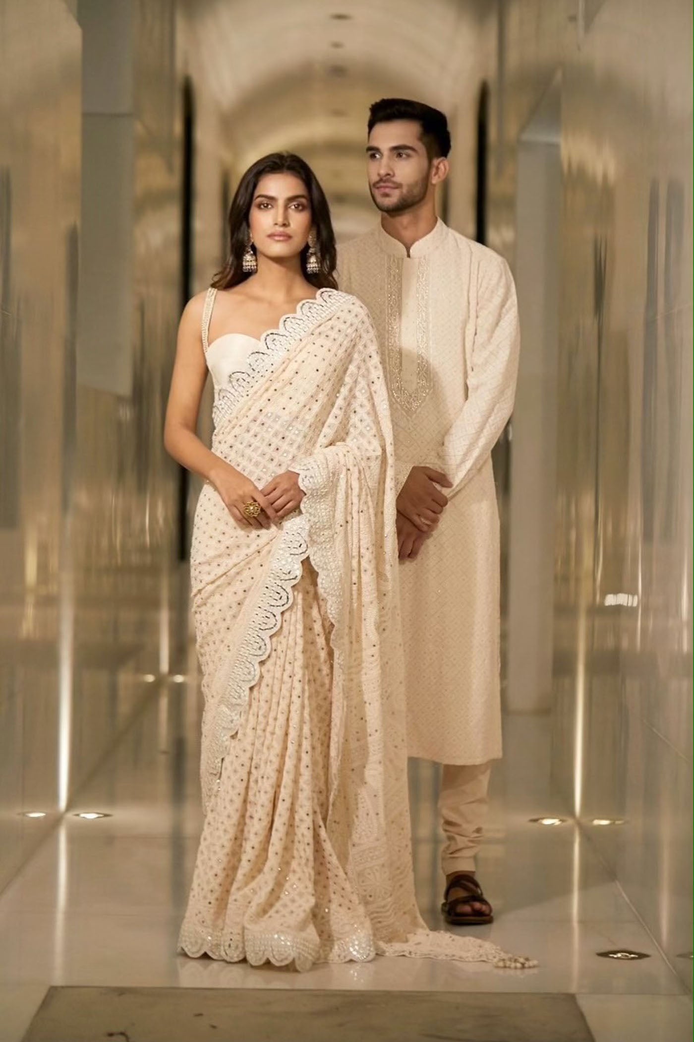 IVORY CHIKANKARI SAREE SET