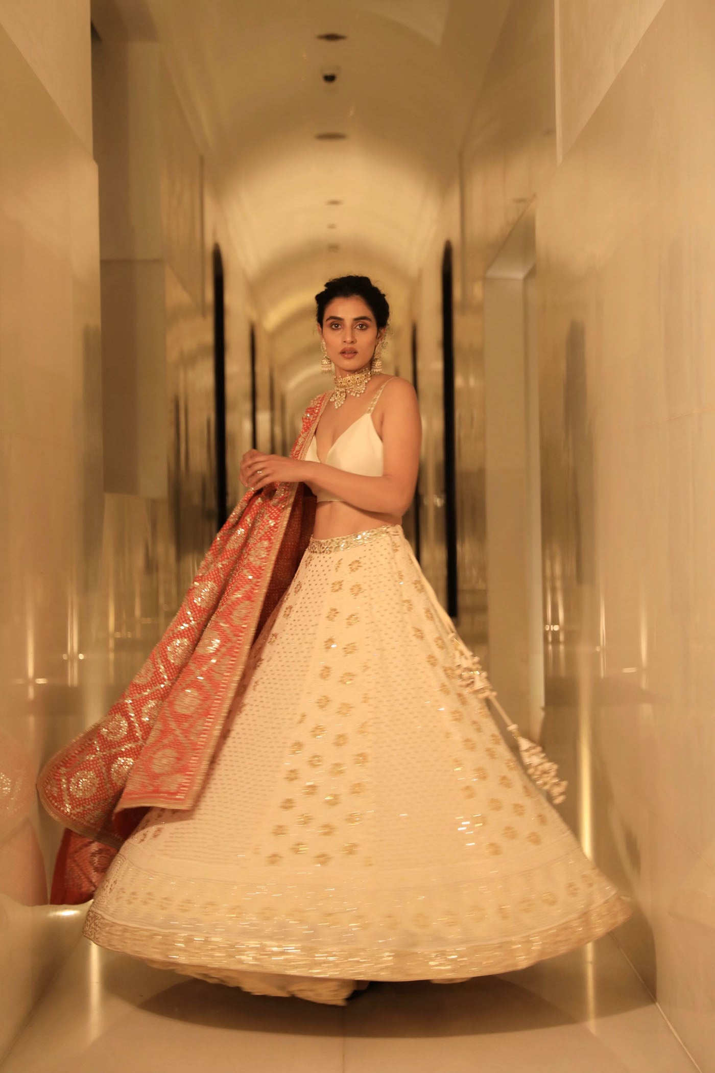 IVORY CHIKANKARI LEHENGA SET