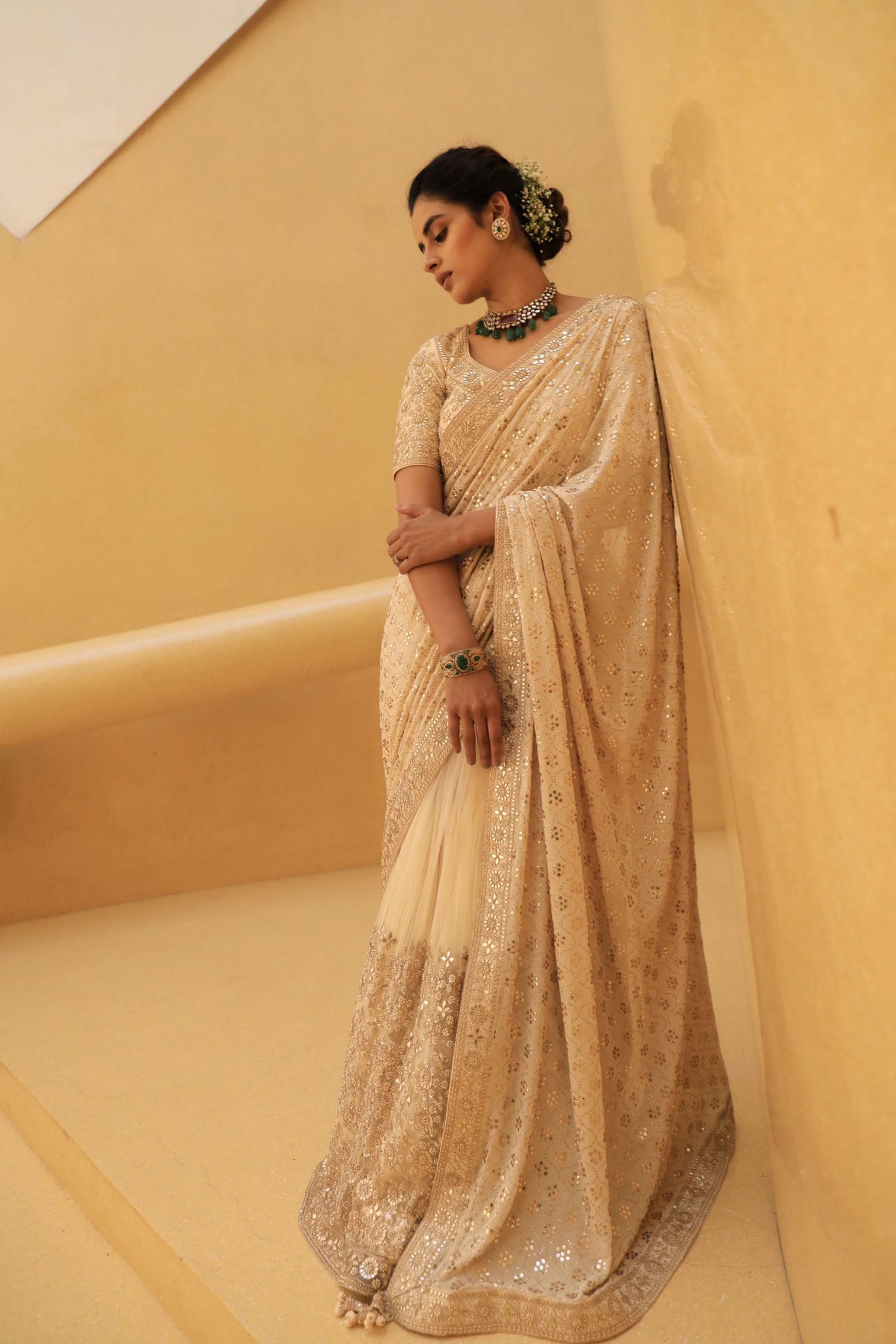 Ivory Net Saree set