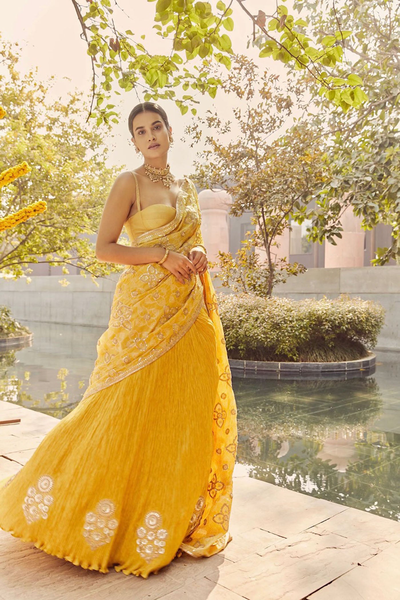 Yellow crush lehenga Saree