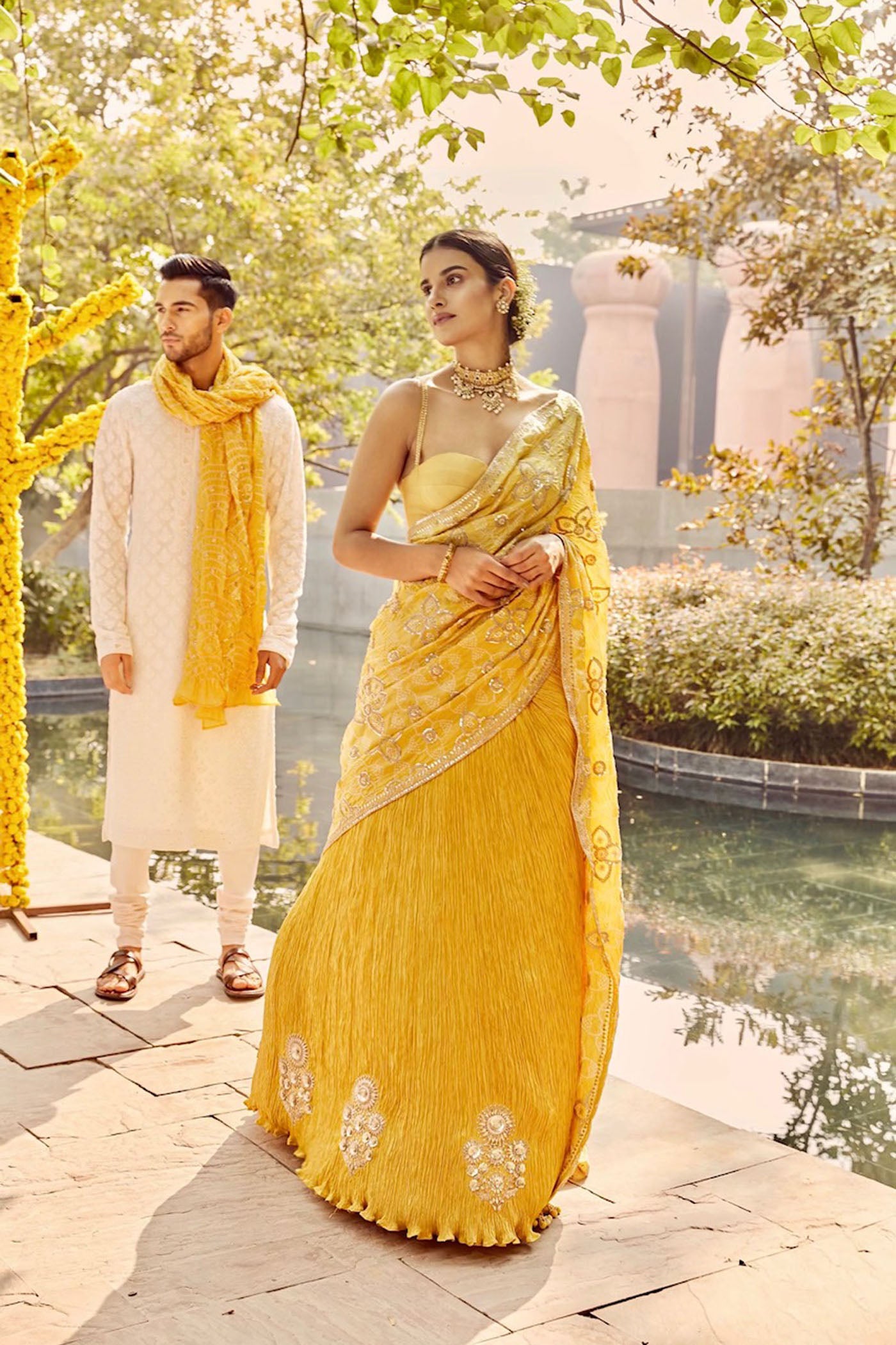 Yellow crush lehenga Saree