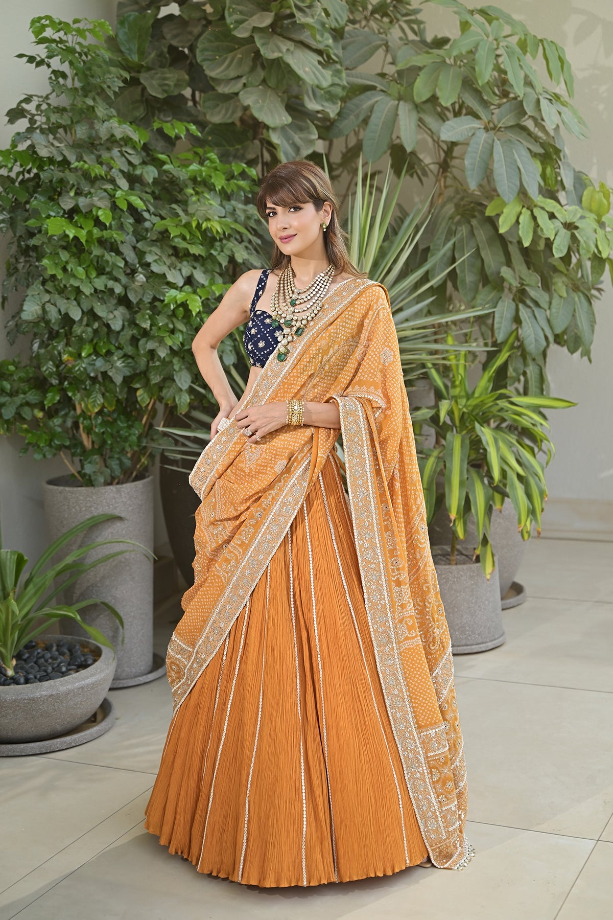 Neha Nagar In Rust Orange Vintage Crush Ladi Lehenga Set